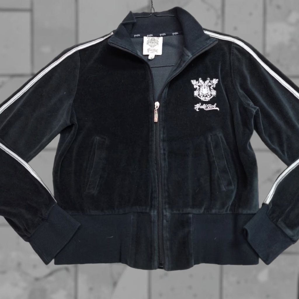 Vintage Hale Bob Womens Jacket M Black Velour Embroidered Zipper Short - Basic Jacket, Full Zip, Velour, Polyester, Regular, Women Size M / US 6-8 / IT 42-44 - 1 Thumbnail