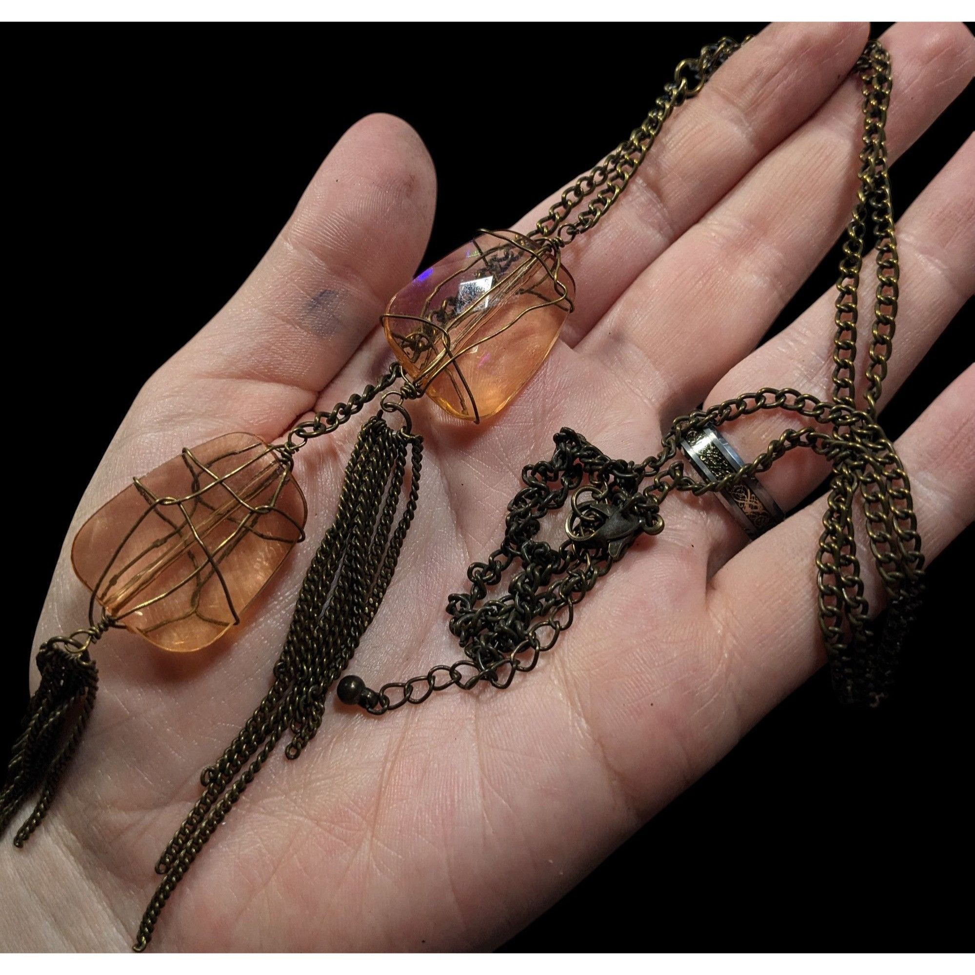 Other Funky Gemmed Chain Tassel Gold Tone Necklace Size ONE SIZE - 6 Thumbnail
