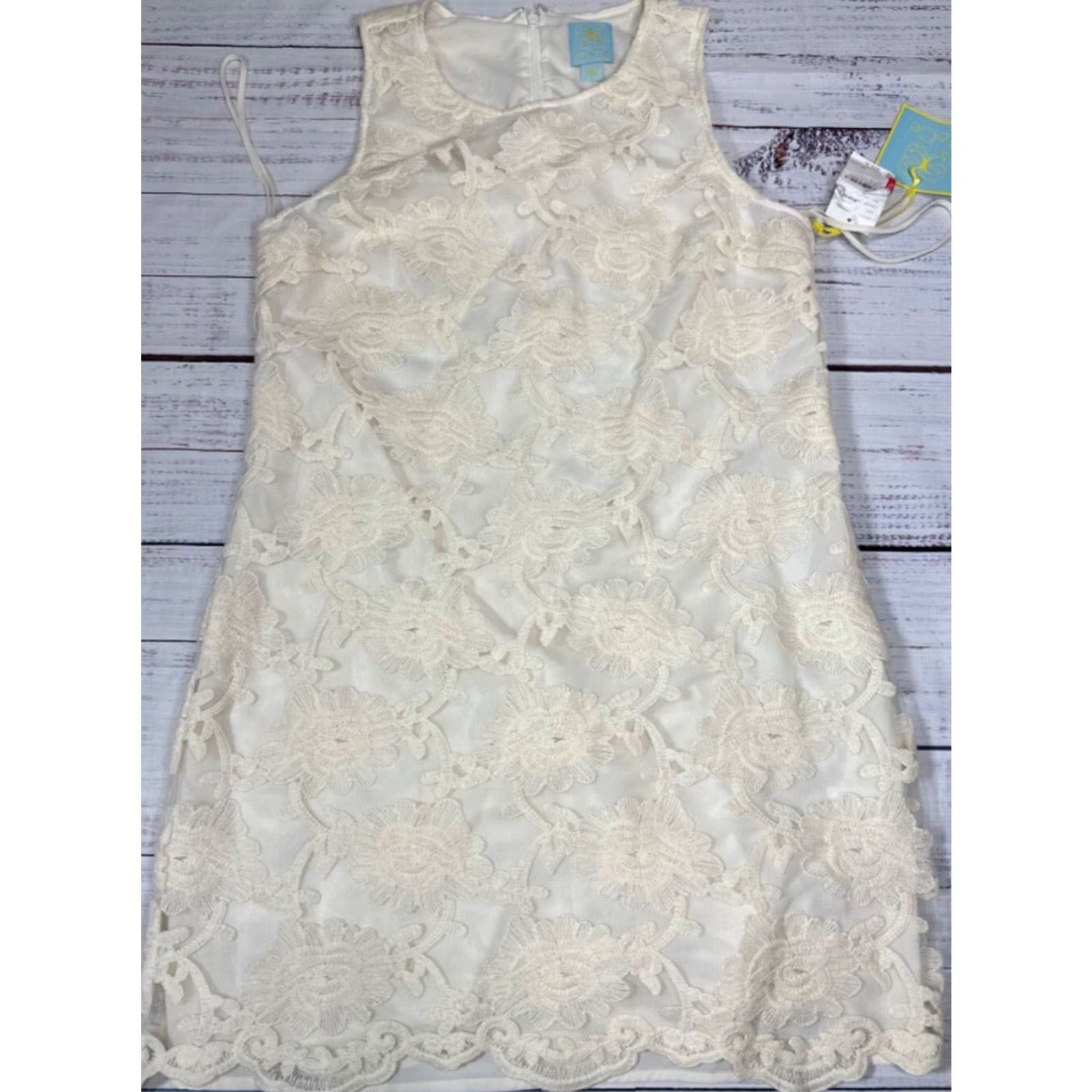 Vintage CeCe Womens Embroidered Tank Dress Size 6 Ivory Lined Back Zipper New Size M / US 6-8 / IT 42-44 - 2 Thumbnail