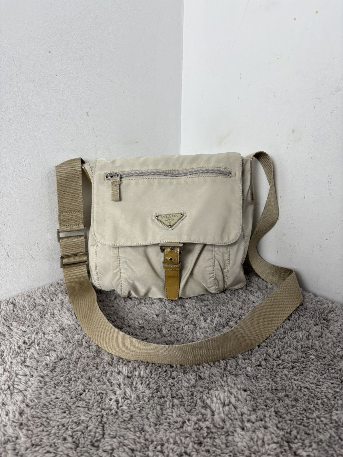 Prada Prada Milano Nylon Beige Messenger Bag Size ONE SIZE - 2 Thumbnail