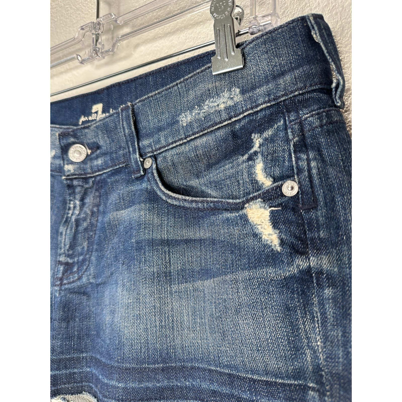 7 For All Mankind 7 For All Mankind Distressed Low Rise Raw Hem Jean Shorts 29 Size 29" - 4 Thumbnail