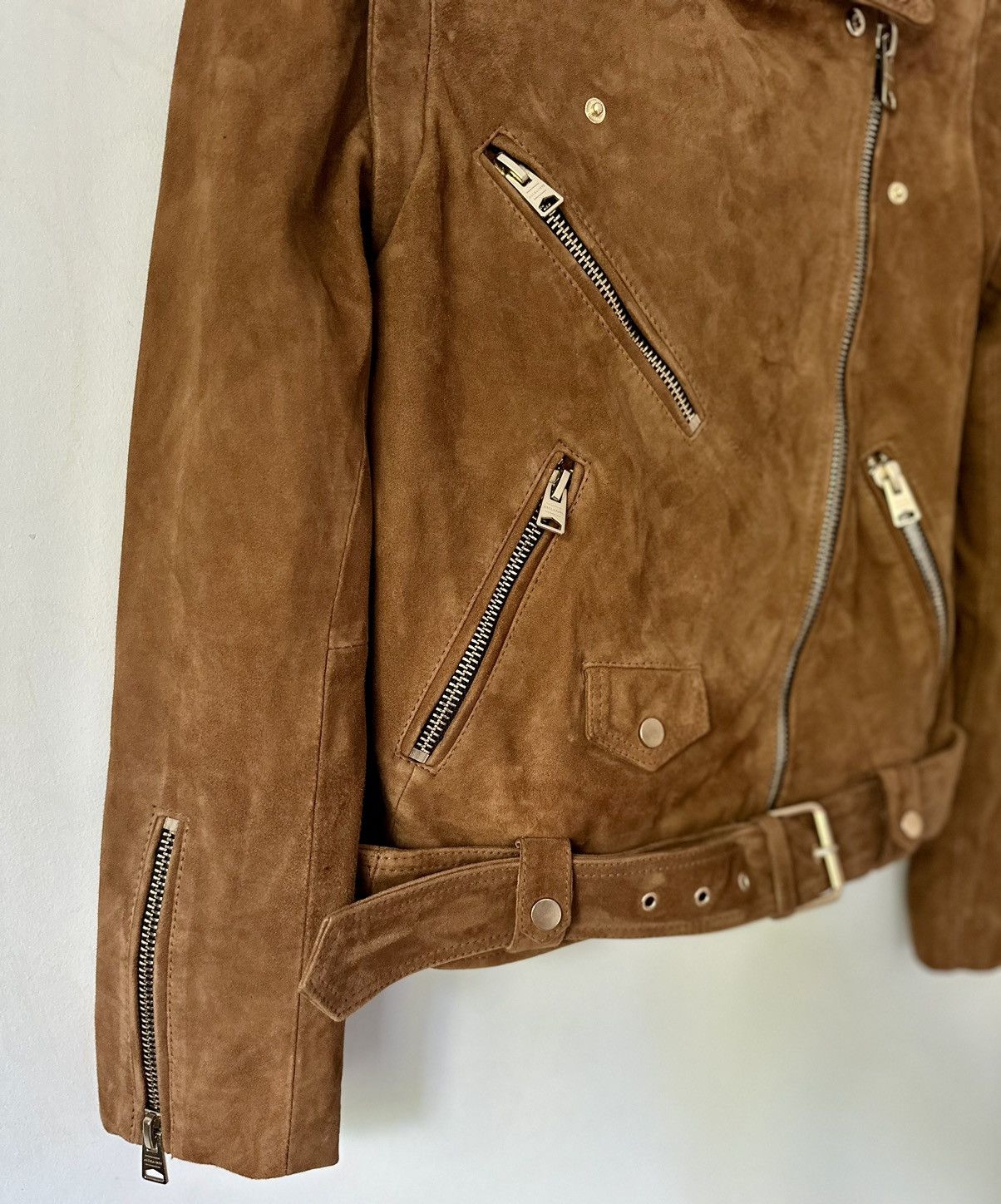 Allsaints ALL SAINTS Morgan Suede Biker Jacket in camel Size S / US 4 / IT 40 - 2 Thumbnail