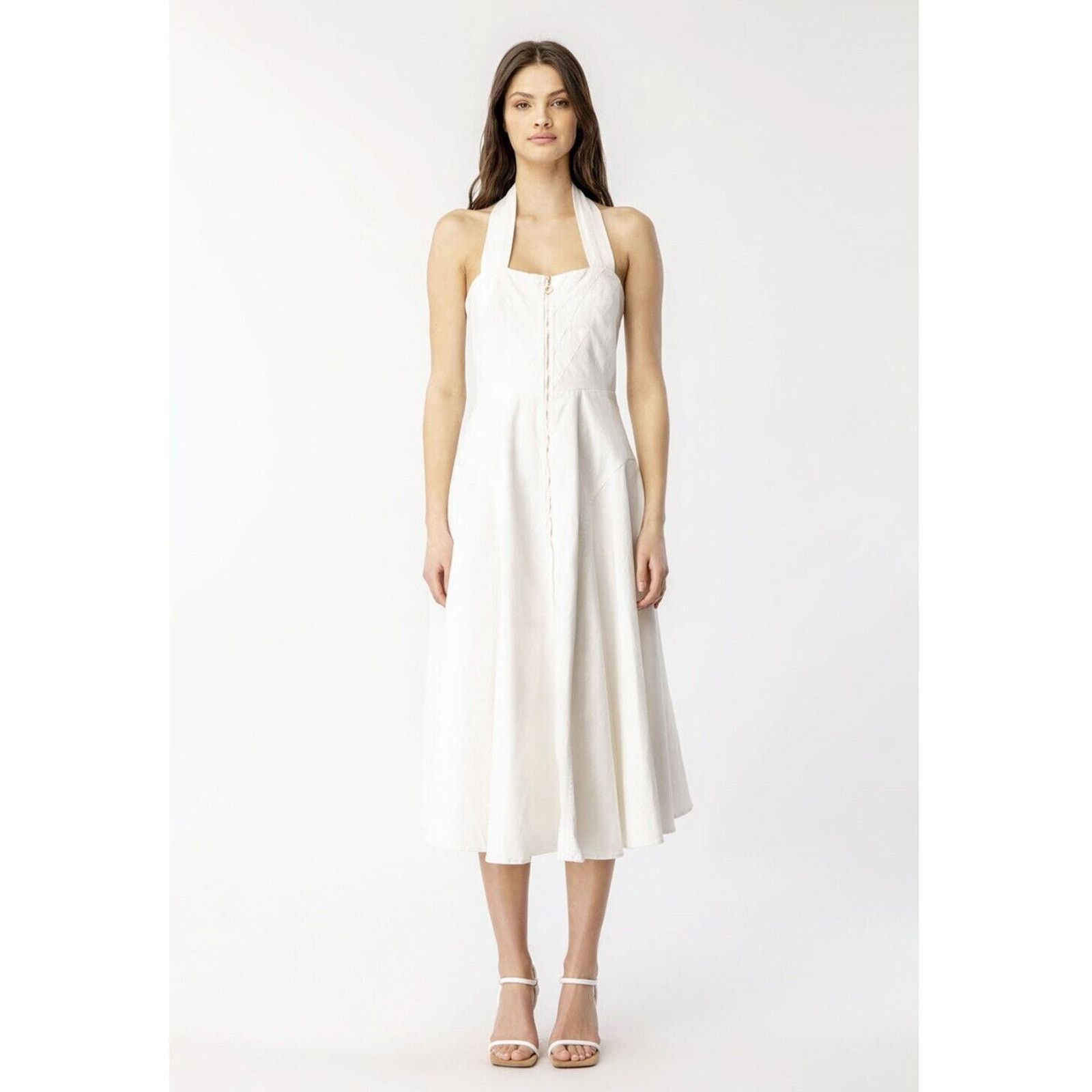 The Unbranded Brand Bardot Women Ivory Cotton Halter Midi Summer Dress Size US 2 Size XS / US 0-2 / IT 36-38 - 1 Thumbnail