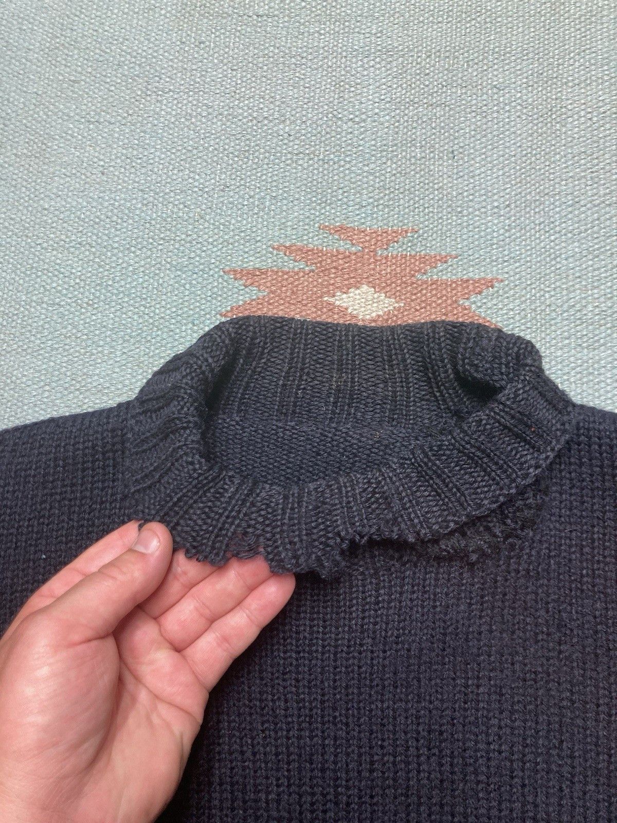 Vintage 1950s wool knit sweater navy blue distressed repaired medium Size US M / EU 48-50 / 2 - 6 Thumbnail