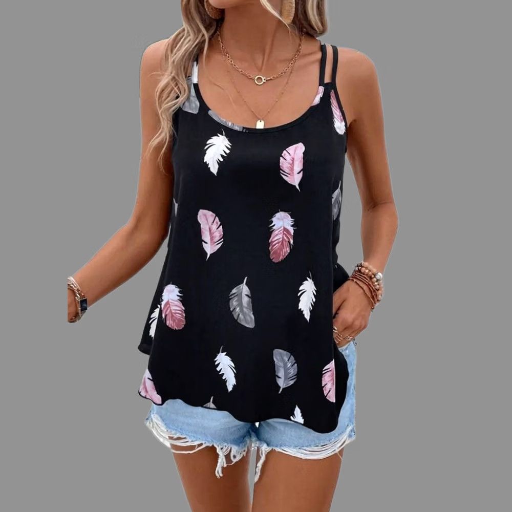 Shein SHEIN LUNE Feather Print Cami Top Large Women Tank Black L Mens? Size L / US 10 / IT 46 - 1 Thumbnail
