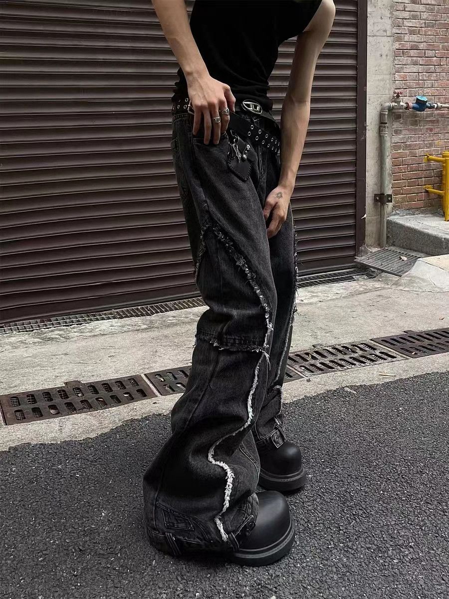 Japanese Brand × Jean Vintage raw edge patchwork distressed bootcut jeans Size US 34 / EU 50 - 3 Thumbnail