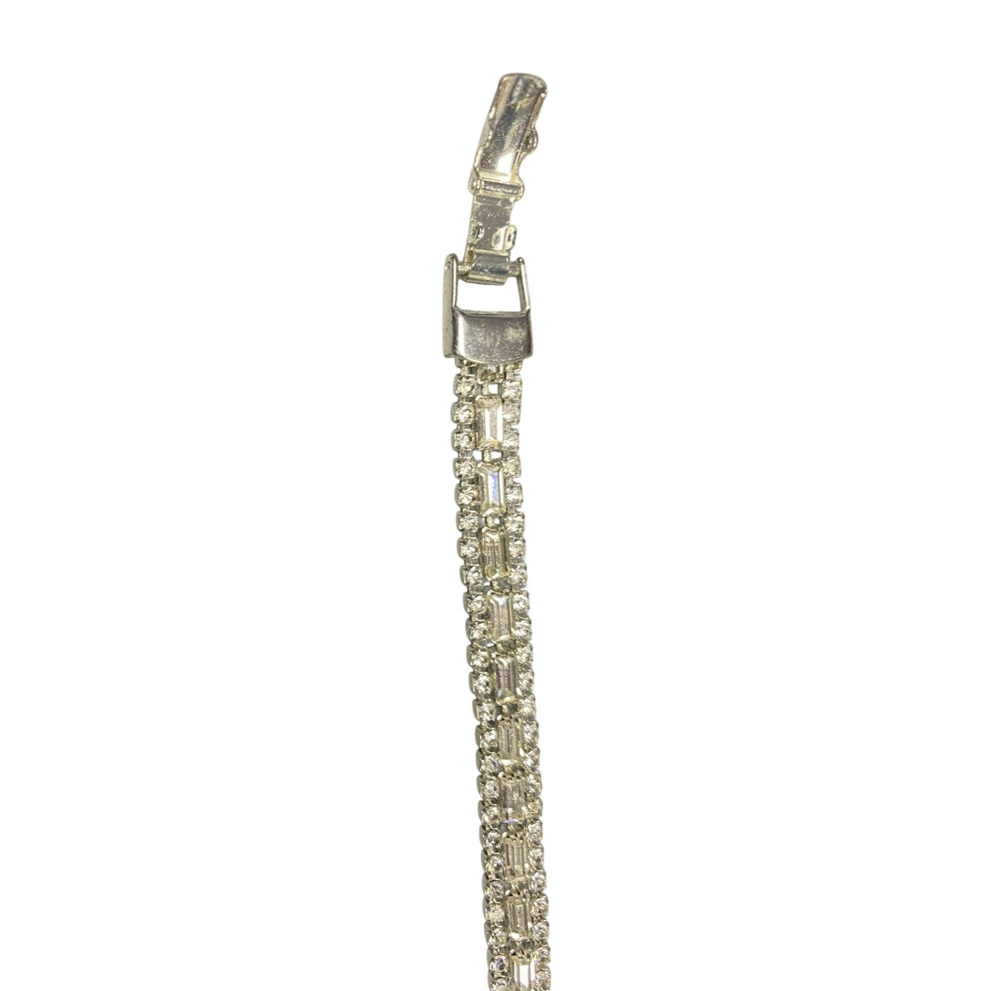 Other Vintage Silver-Tone Rhinestone Tennis Bracelet With Baguette Size ONE SIZE - 4 Thumbnail