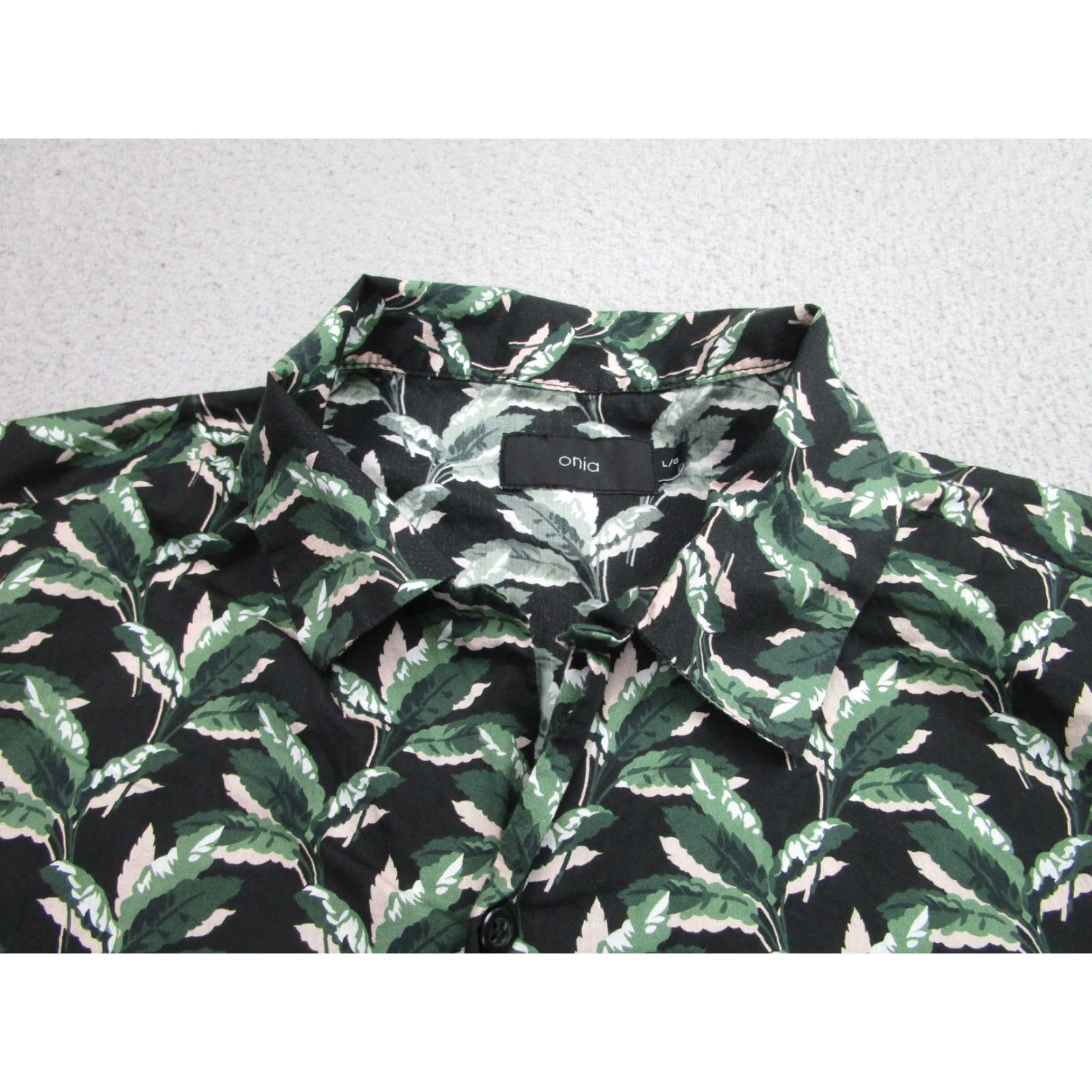 Onia Onia Shirt Men Large Black Green Leaf Print Short Sleeve Cotton Tropical Floral Button-Up Summer Resort Size US L / EU 52-54 / 3 - 3 Thumbnail