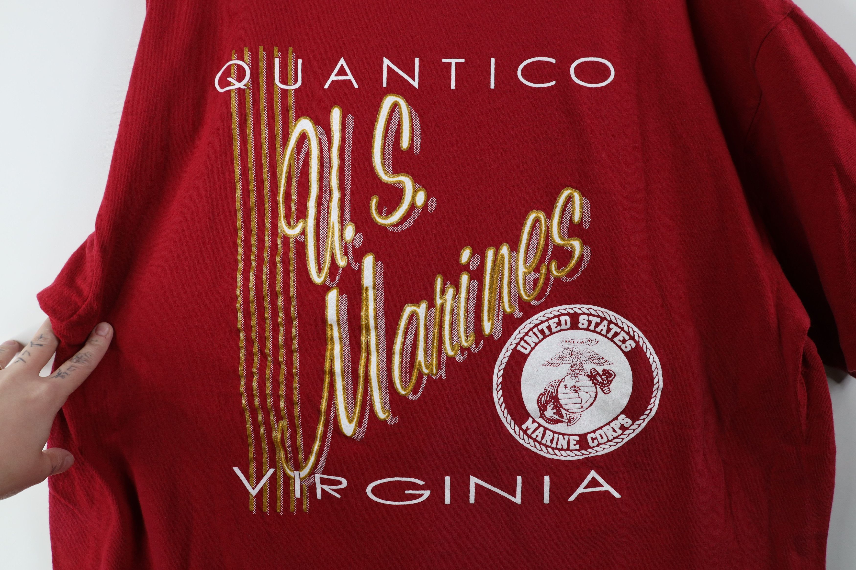 Vintage Vintage 90s Marines Quantico Short Sleeve T-Shirt USA Size US XL / EU 56 / 4 - 4 Thumbnail