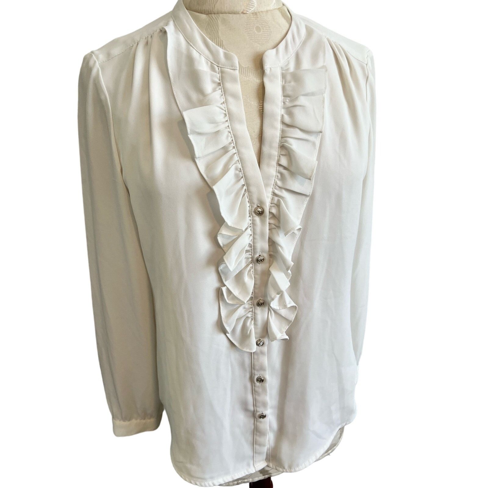 Karl Lagerfeld Karl Lagerfeld Paris Ruffle Long Sleeve Button Up Small Size S / US 4 / IT 40 - 1 Thumbnail