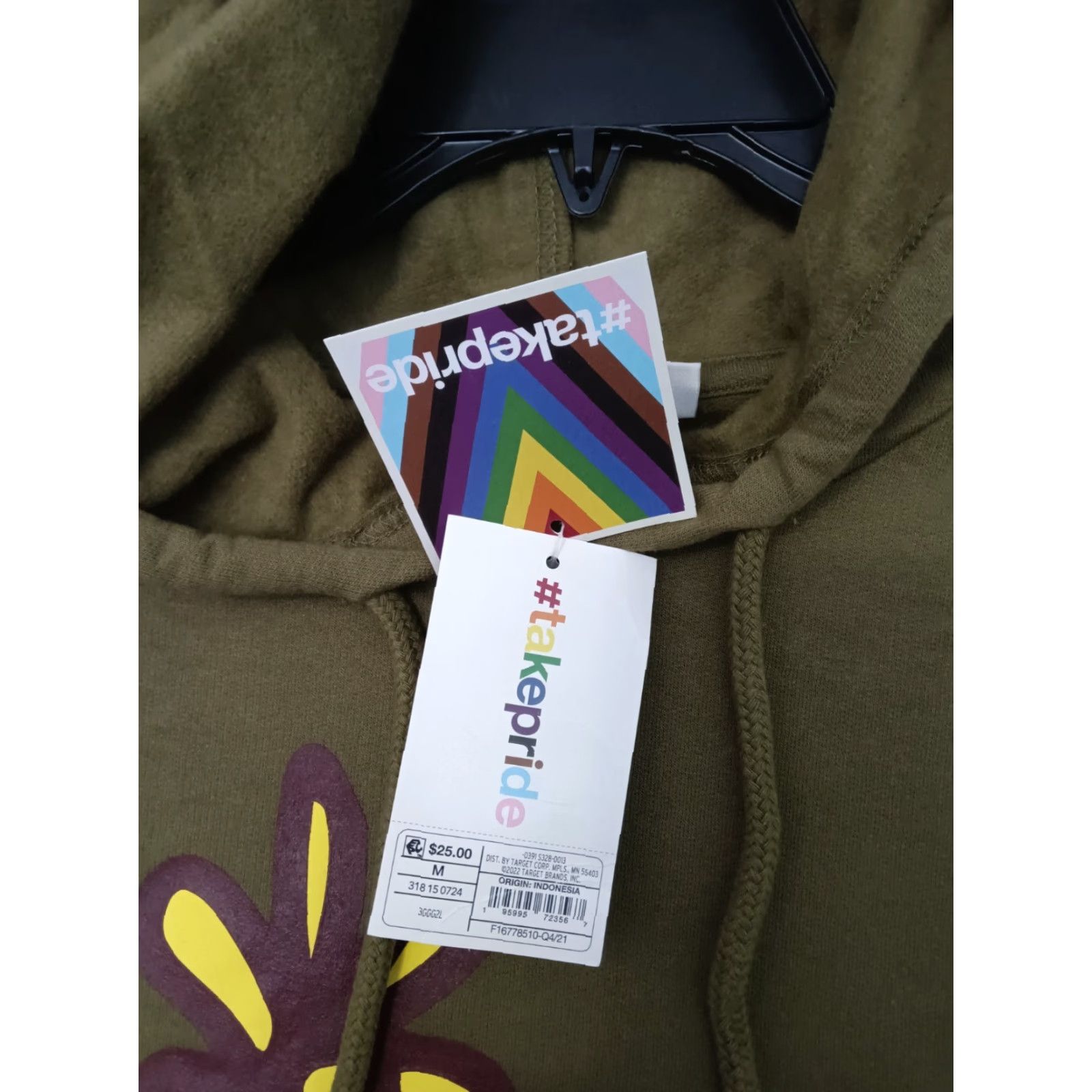 Olive Pride Adult Hoodie Cropped Long Sleeve Olive Green M Pride Hoodie Adult Olive Green Graphic Print Winter Spring Fall Womens Mens Size M / US 6-8 / IT 42-44 - 6 Thumbnail