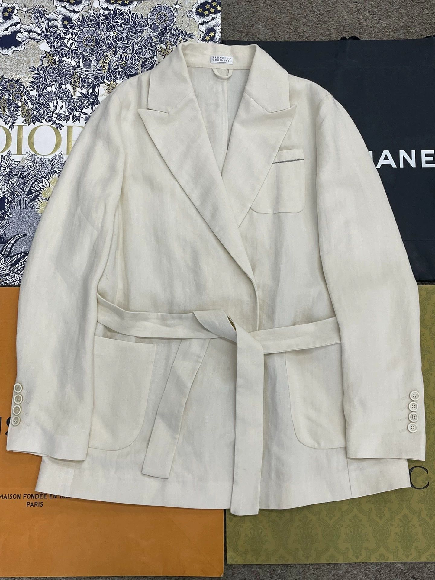 Brunello Cucinelli Brunello Cucinelli Beige Belted Blazer - dmc Size US S / EU 44-46 / 1 - 1 Thumbnail