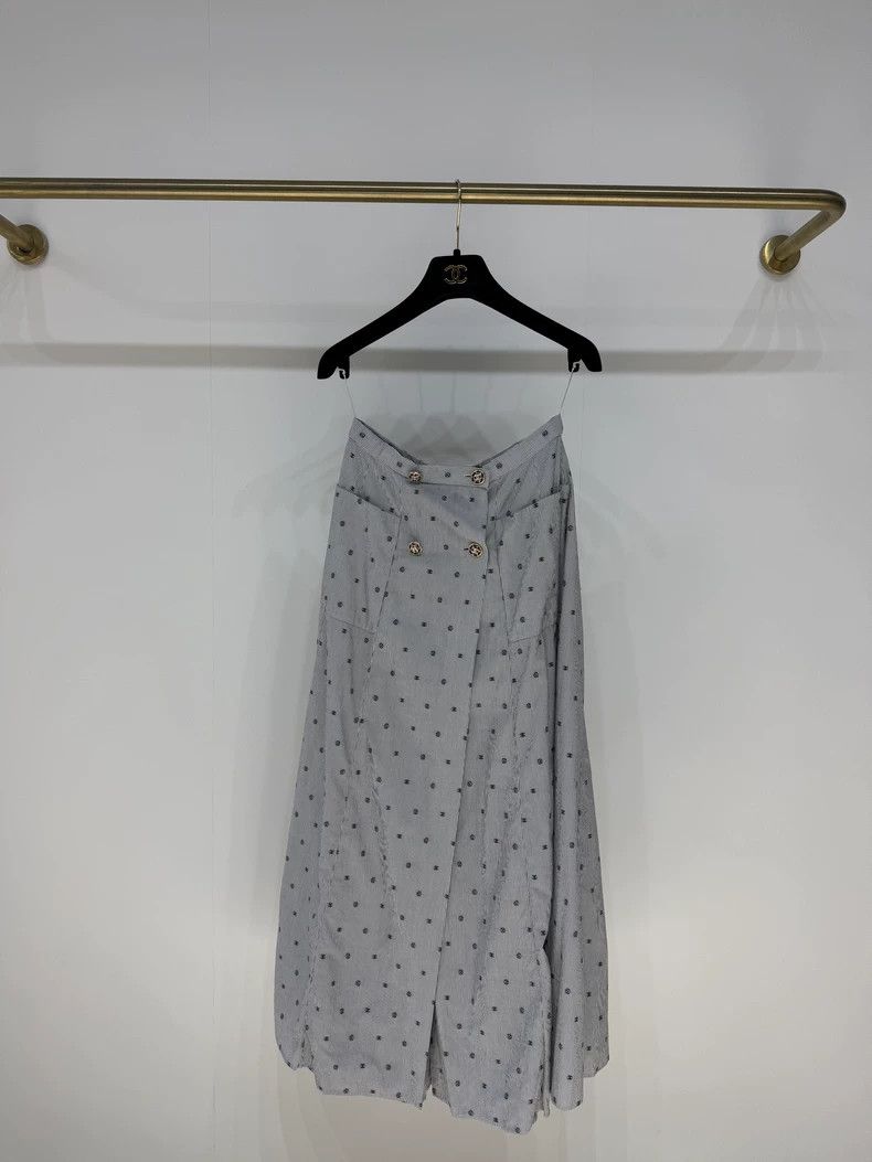 Chanel Chanel 22S Polka Dot Stripe Logo Skirt - dmc Size US 36 / EU 52 - 1 Thumbnail