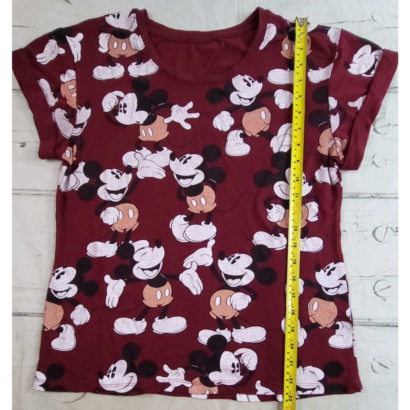 FRED Mickey Mouse All Over Print Maroon Short Sleeve T-Shirt Womens L Cute Size L / US 10 / IT 46 - 4 Thumbnail