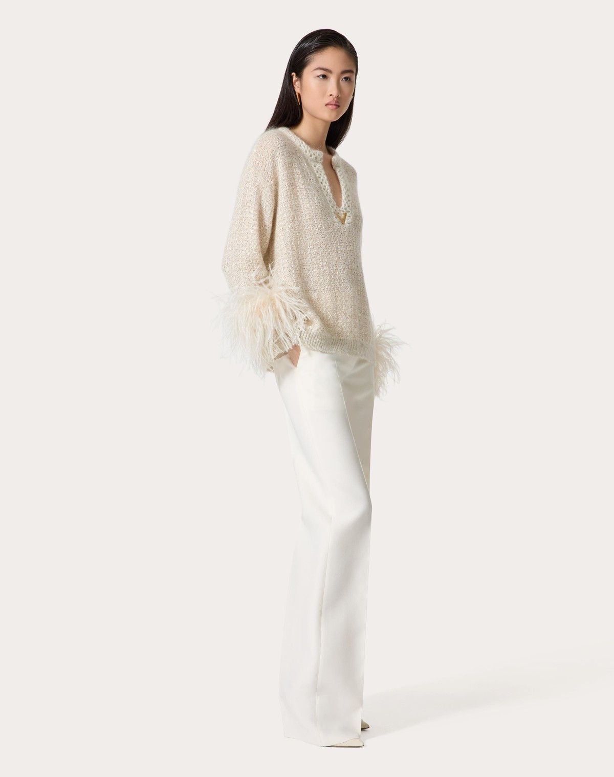 Valentino o1s1wg110525 Jumper In Lurex Mohair And Sequin in White Size L / US 10 / IT 46 - 3 Thumbnail