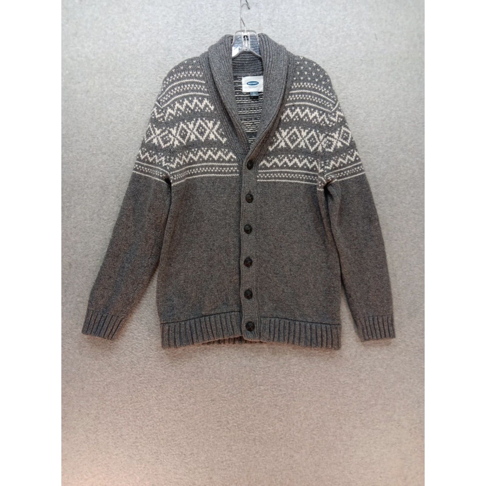 Old Navy Old Navy Fair Isle Grandpa Knit Cardigan Sweater Men L Grey White Size US L / EU 52-54 / 3 - 2 Thumbnail