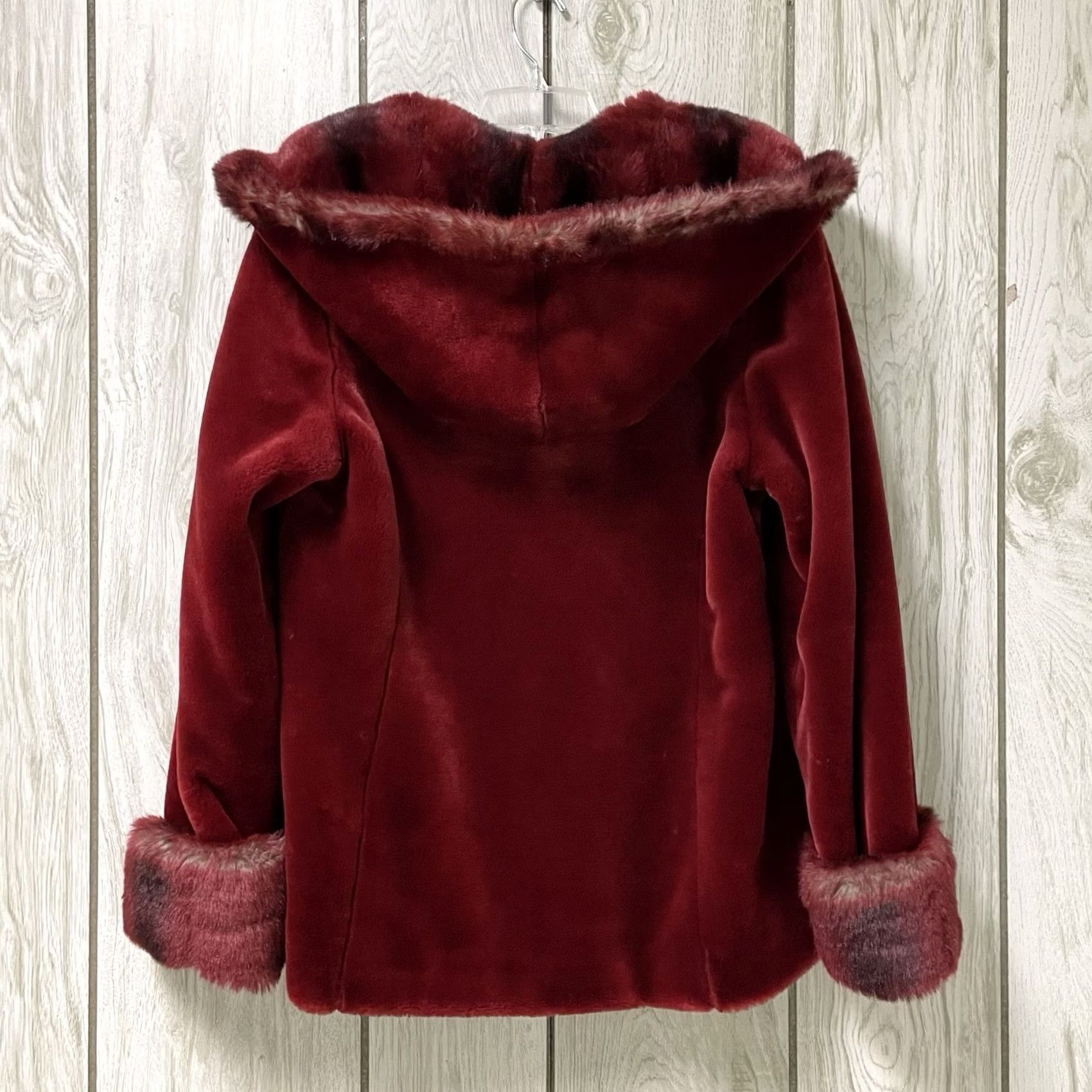 Vintage VTG Terry Lewis Women Ruby Red Faux Fur Hooded Toggle Coat Jacket w/ Gloves M Coat Women Red 90s City Designer Gloves Included Size M / US 6-8 / IT 42-44 - 2 Thumbnail