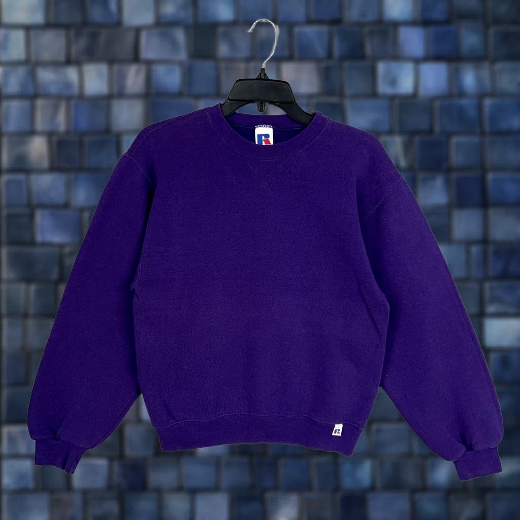 Russell Athletic Vintage Russell Athletic Sweatshirt Adult Small Blank Crewneck Pullover Boxy Purple Cotton Fleece Workout Casual Sport Wear Size S / US 4 / IT 40 - 1 Thumbnail