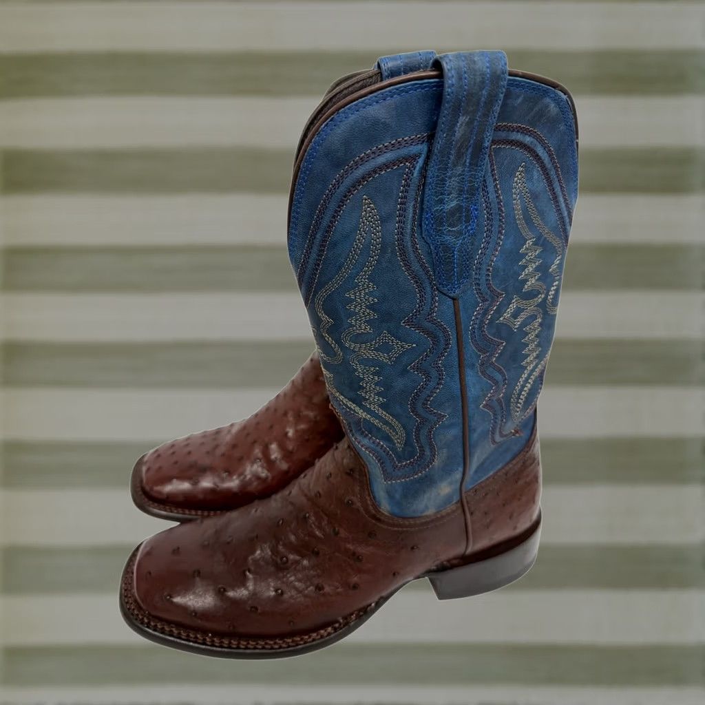 Tecovas NEW TECOVAS THE EMMITT II HAZELNUT DENIM FULL QUILL OSTRICH BOOTS 9D MEN'S READ Size US 9 / EU 42 - 1 Thumbnail