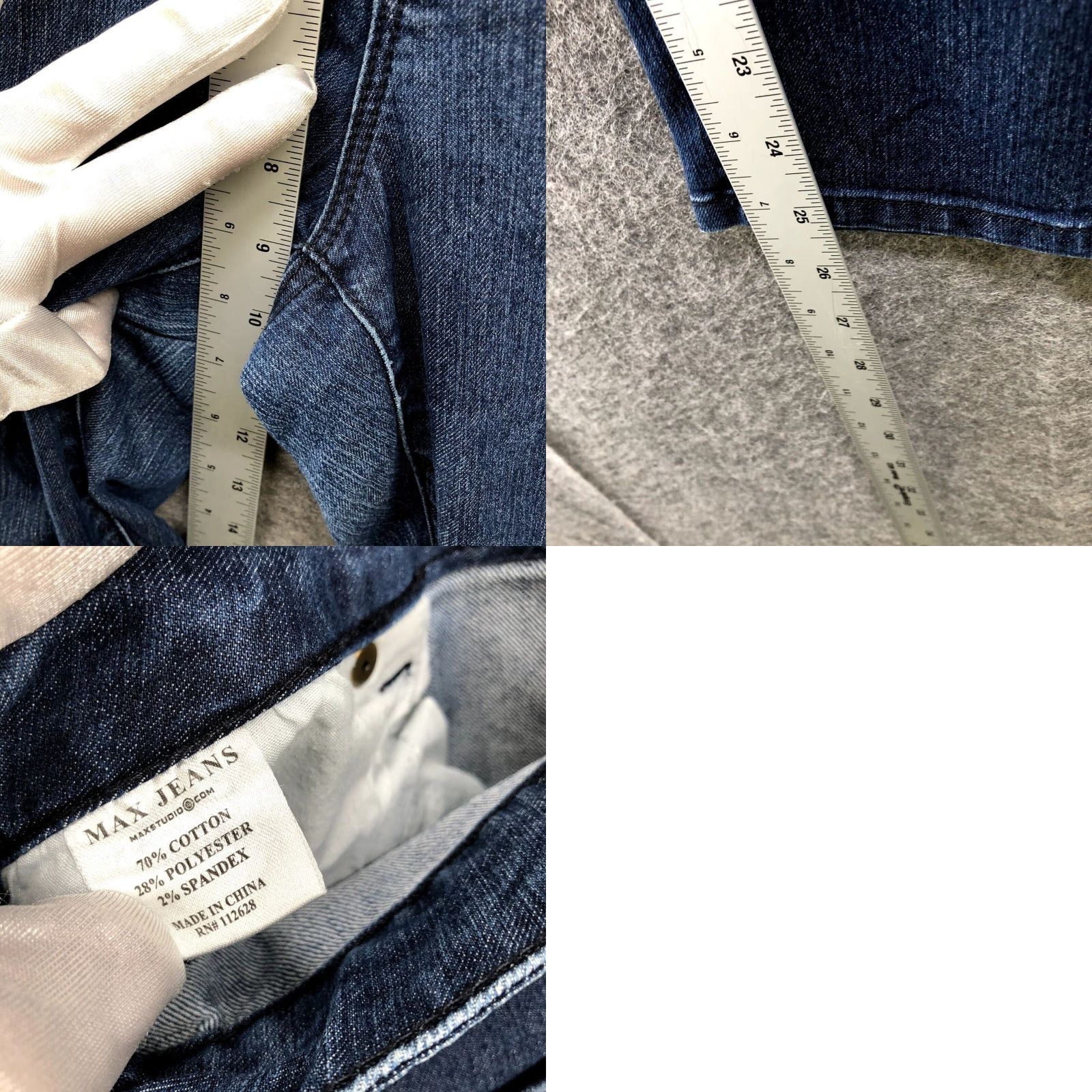 Vintage Max Studio Slim Jeans Womens 12 Mid Rise Stretch Blue Dark Wash Skinny Size 35" - 8 Thumbnail