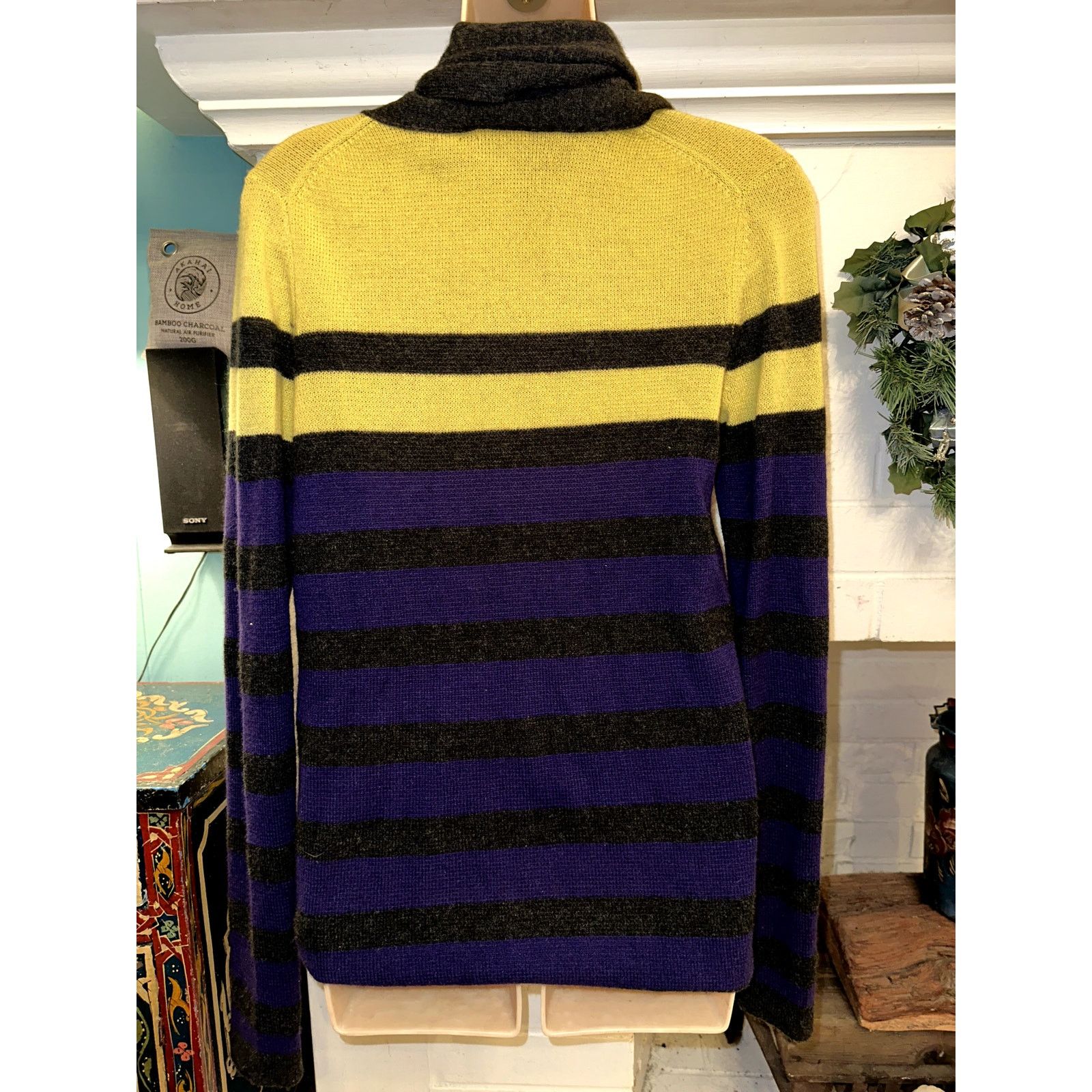 Other Y2K VKOO STRIPED CASHMERE CARDIGAN SWEATER W/ ATTACHED SCARF Size S / US 4 / IT 40 - 3 Thumbnail