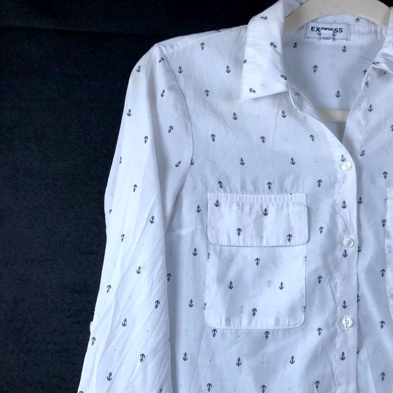 Express Express Womens Shirt White Anchor City Shirt Button Down Roll Tab Sleeve XS Size XS / US 0-2 / IT 36-38 - 4 Thumbnail