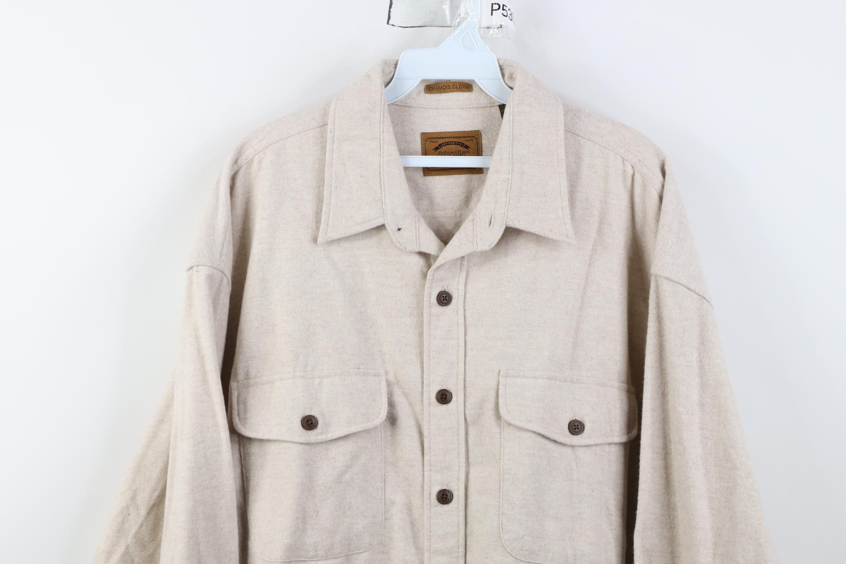 Vintage Vintage 90s Streetwear Chamois Cloth Button Shirt Beige Size US XL / EU 56 / 4 - 2 Thumbnail