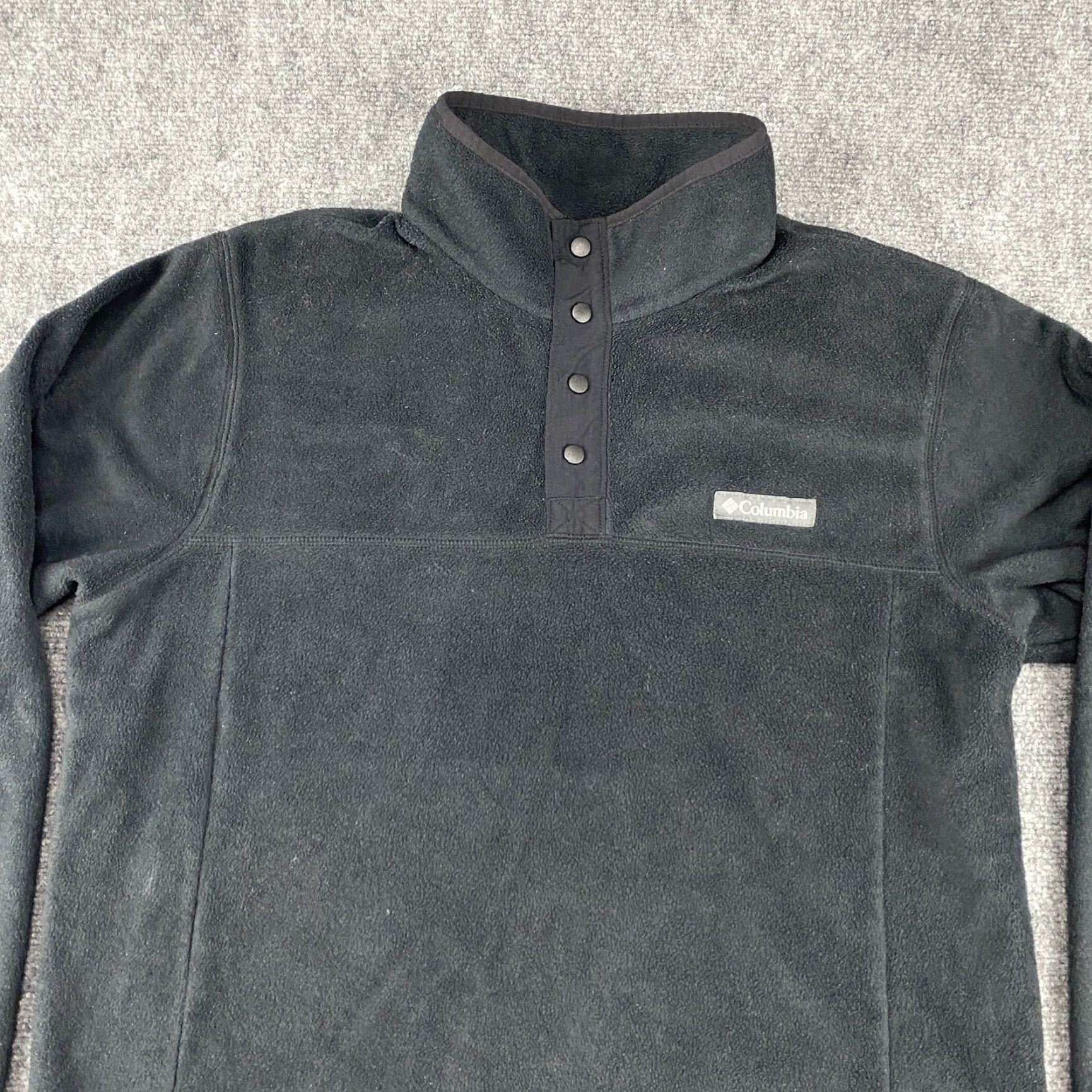 Vintage Columbia Sweatshirt Pullover Mens Large Black Fleece Snap Button Outdoor Hiking Mock Neck Long Sleeve Embroidered Logo Classic Polyester Size US L / EU 52-54 / 3 - 3 Thumbnail