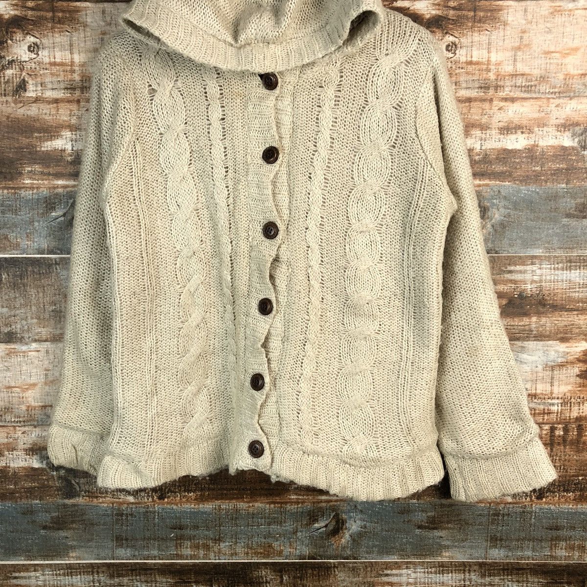Homespun Knitwear × Japanese Brand Woble Cotton Brown Hoodie cable Knitwear #A2338 Size M / US 6-8 / IT 42-44 - 3 Thumbnail