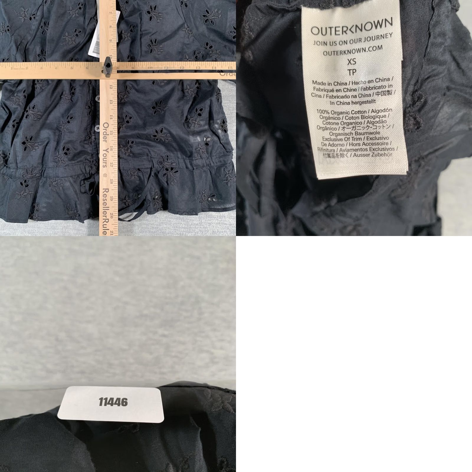 Outerknown Outerknown Poet Blouse Womens XS Black Eyelet Embroidered Top Organic Cotton Size XS / US 0-2 / IT 36-38 - 8 Thumbnail