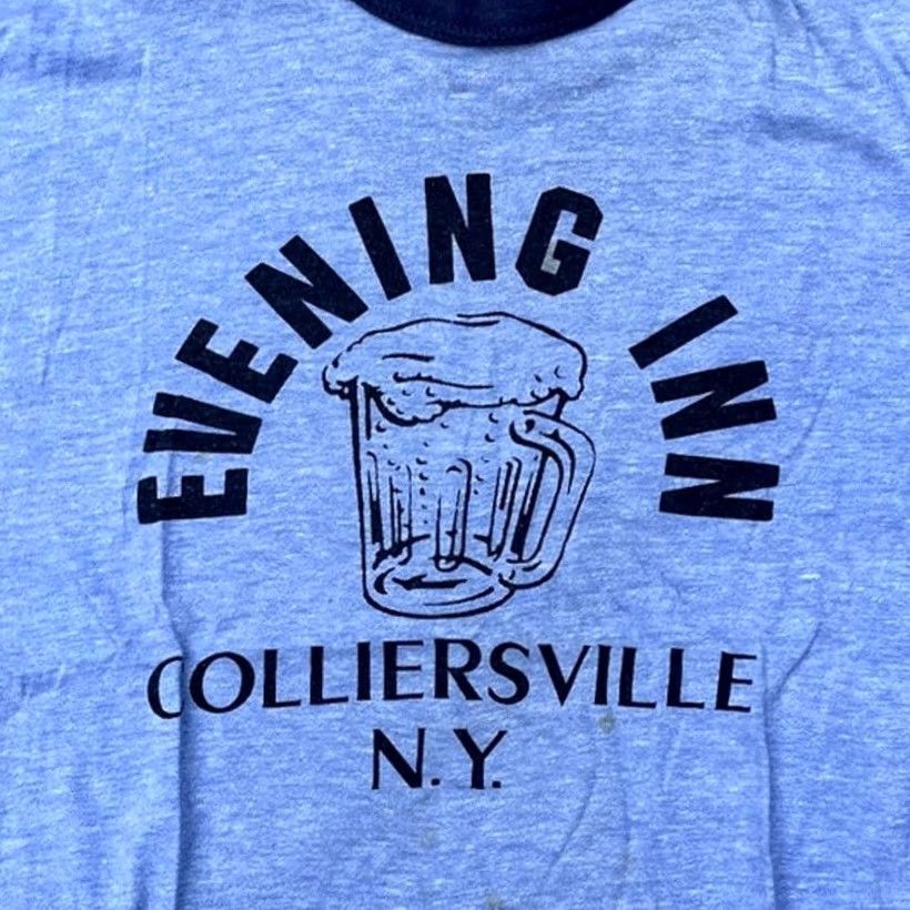 Vintage VINTAGE Evening Inn Colliersville New York 1970's Graphic Tee Ringer True Size M Blue Mens Shirt Size ONE SIZE - 3 Thumbnail
