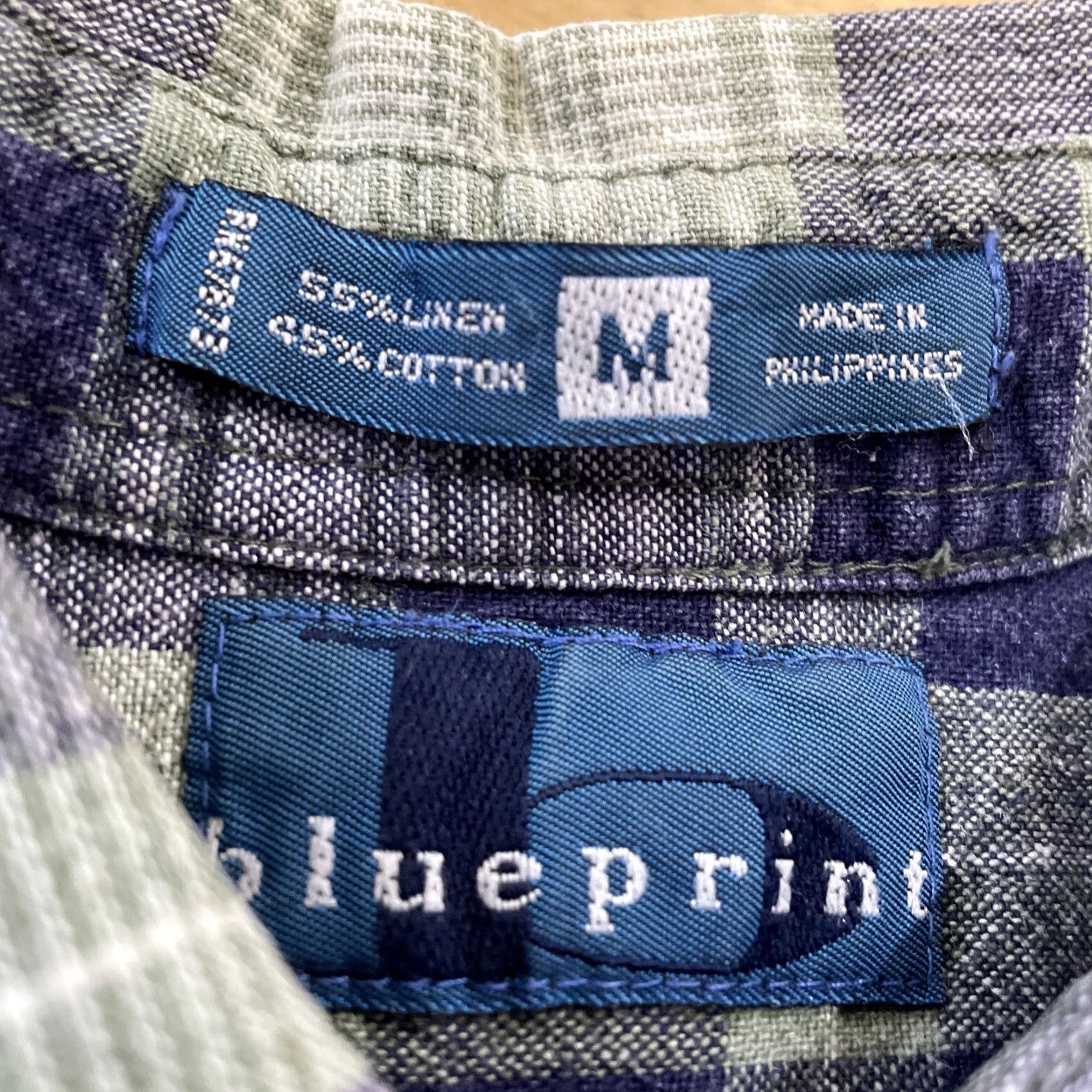 Vintage BLUEPRINT Shirt Men M Button-Up 44" Plaid Linen Cotton Vintage Blue Green Retro Short Sleeve Vintage Mens Size US M / EU 48-50 / 2 - 5 Thumbnail
