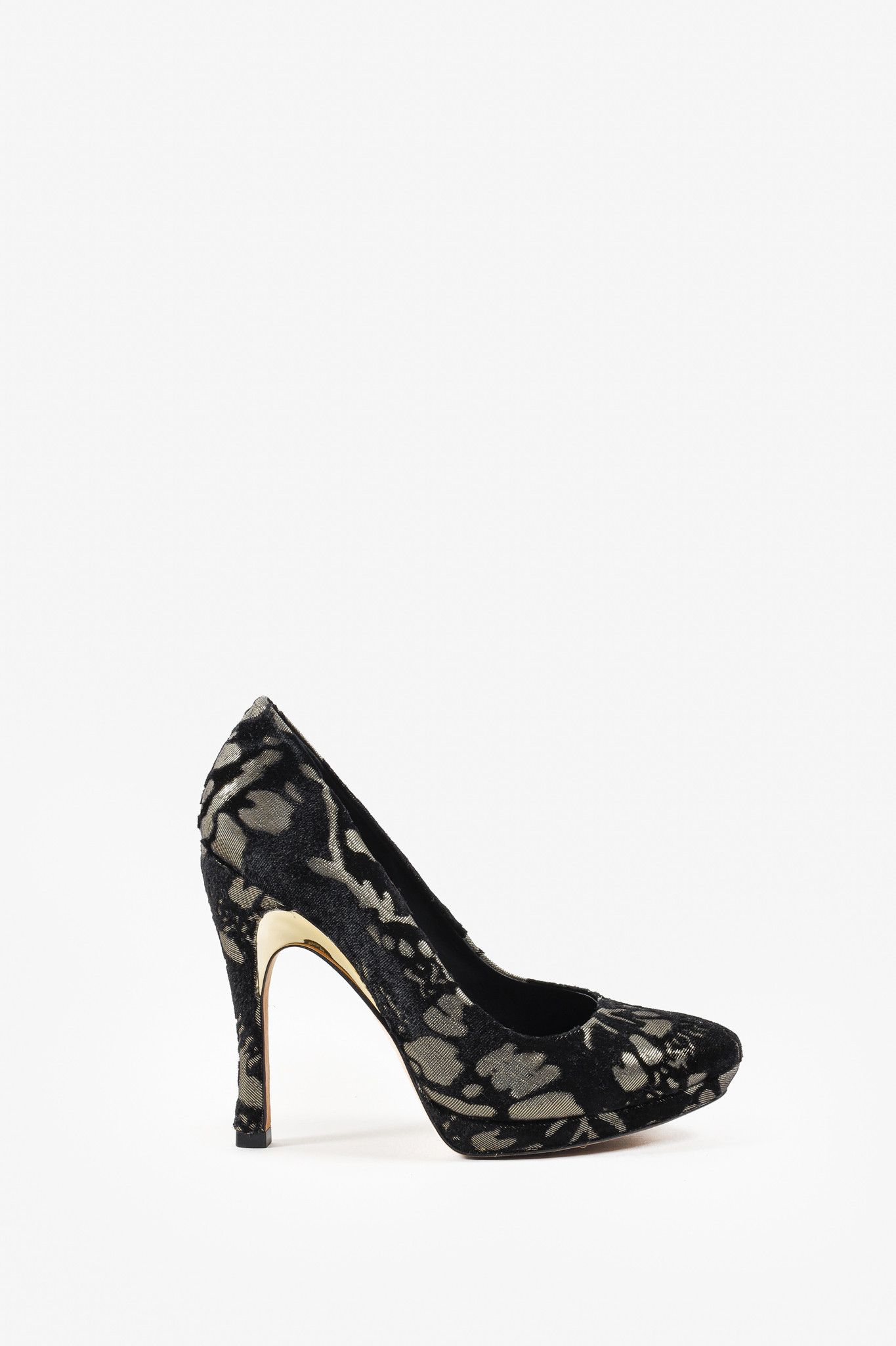 image of Alice Olivia Alice + Olivia Black & Gold Helena Velvet Pumps Shoes, Women's (Size 6)