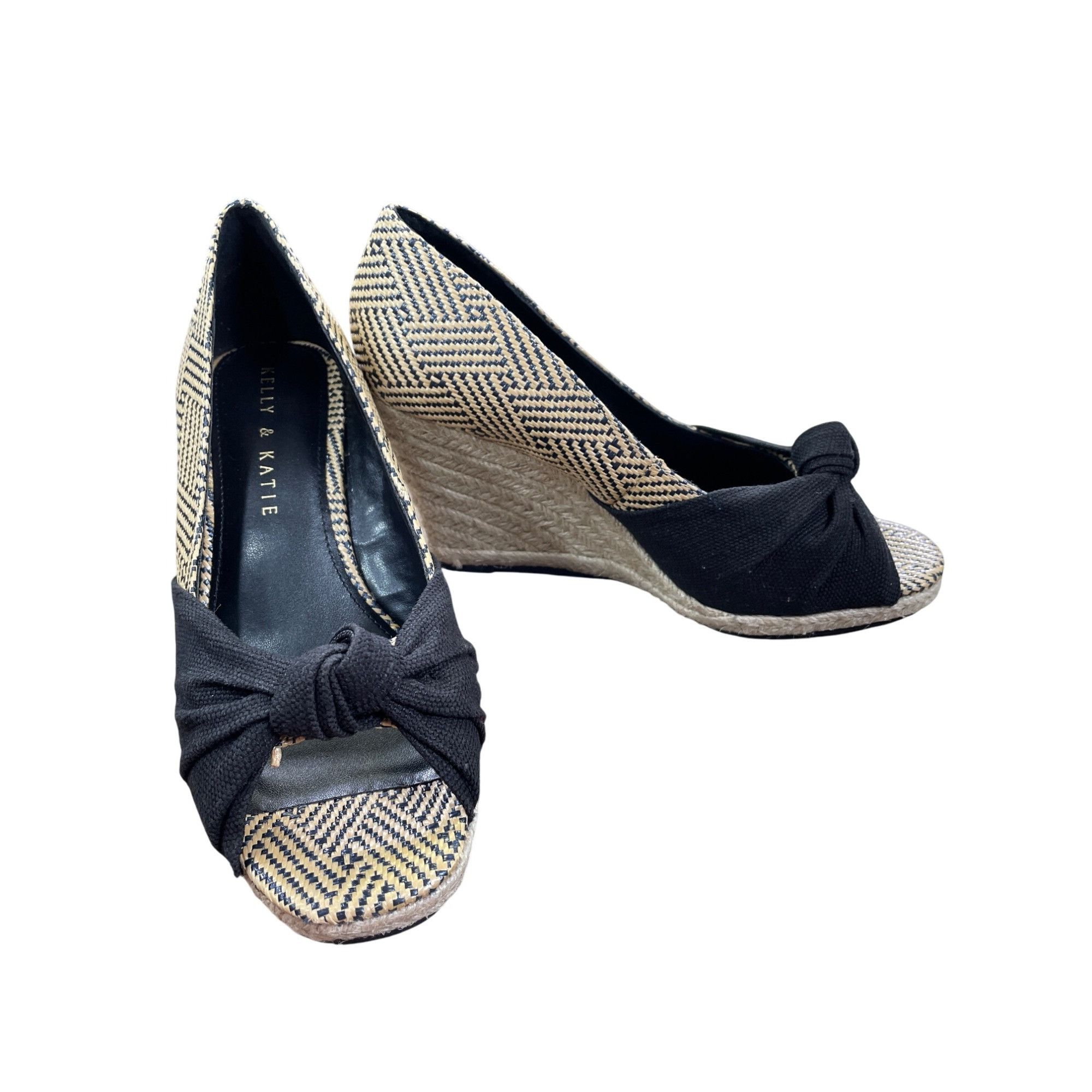 Other Kelly & Katie Black Beige brown PeepToe Wedge Heels Size 6M Size US 6 / IT 36 - 12 Thumbnail