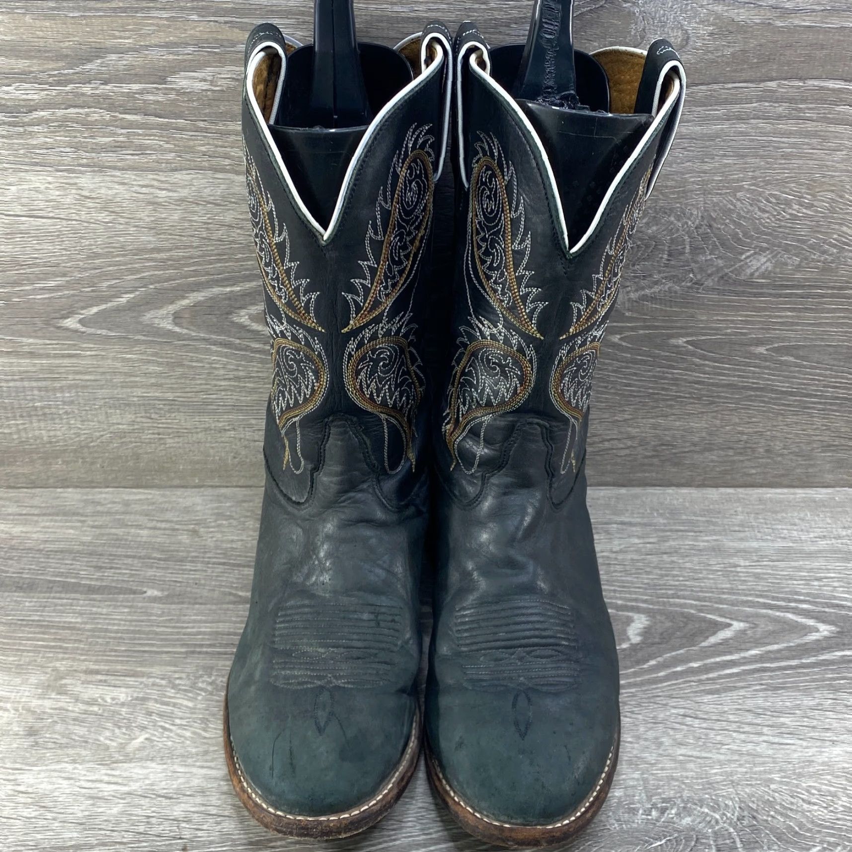 Tony Lama Tony Lama Boots Western Ropers 9 B Black Leather Round Toe Cowboy Boots Unisex Adults Mens Women Girls Boys Size US 9 / IT 39 - 3 Thumbnail