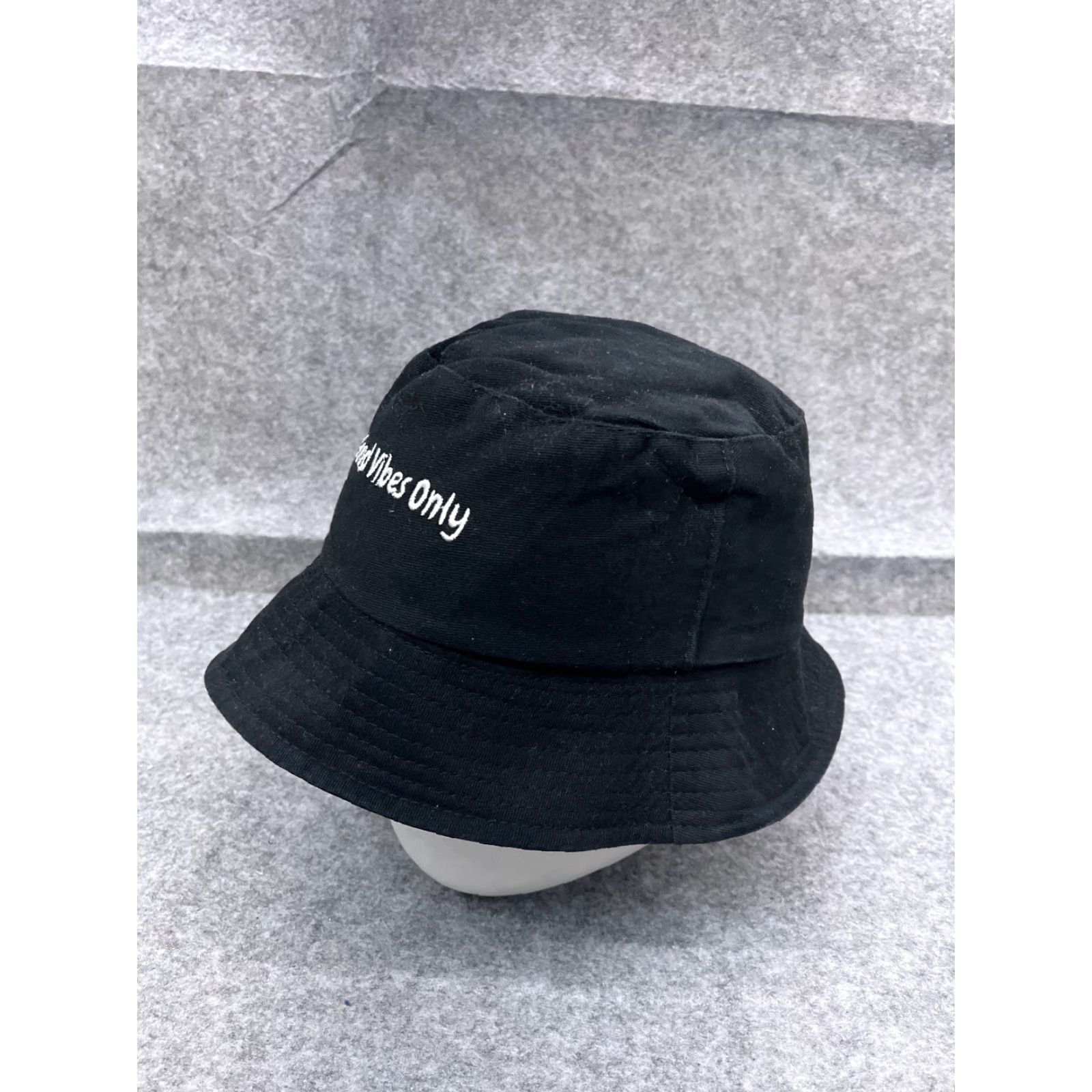 Vintage Good Vibes Only Bucket Hat Adult One Size Black Cotton Poleyster Reversible Size ONE SIZE - 4 Thumbnail