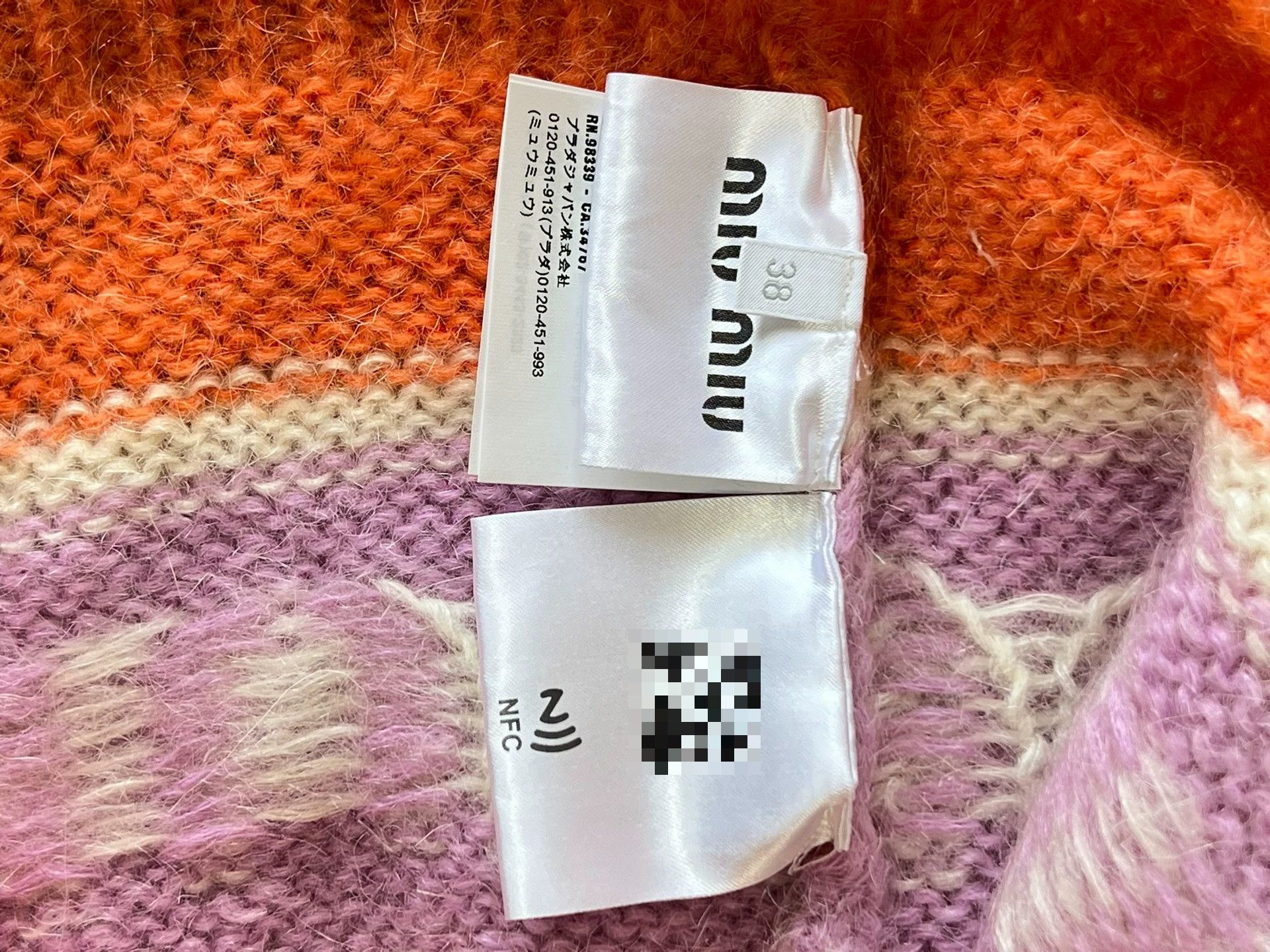 Miu Miu MIU MIU Mohair Sweater 38 Orange-Purple Stripe Logo 2022 FW Size XS / US 0-2 / IT 36-38 - 6 Thumbnail