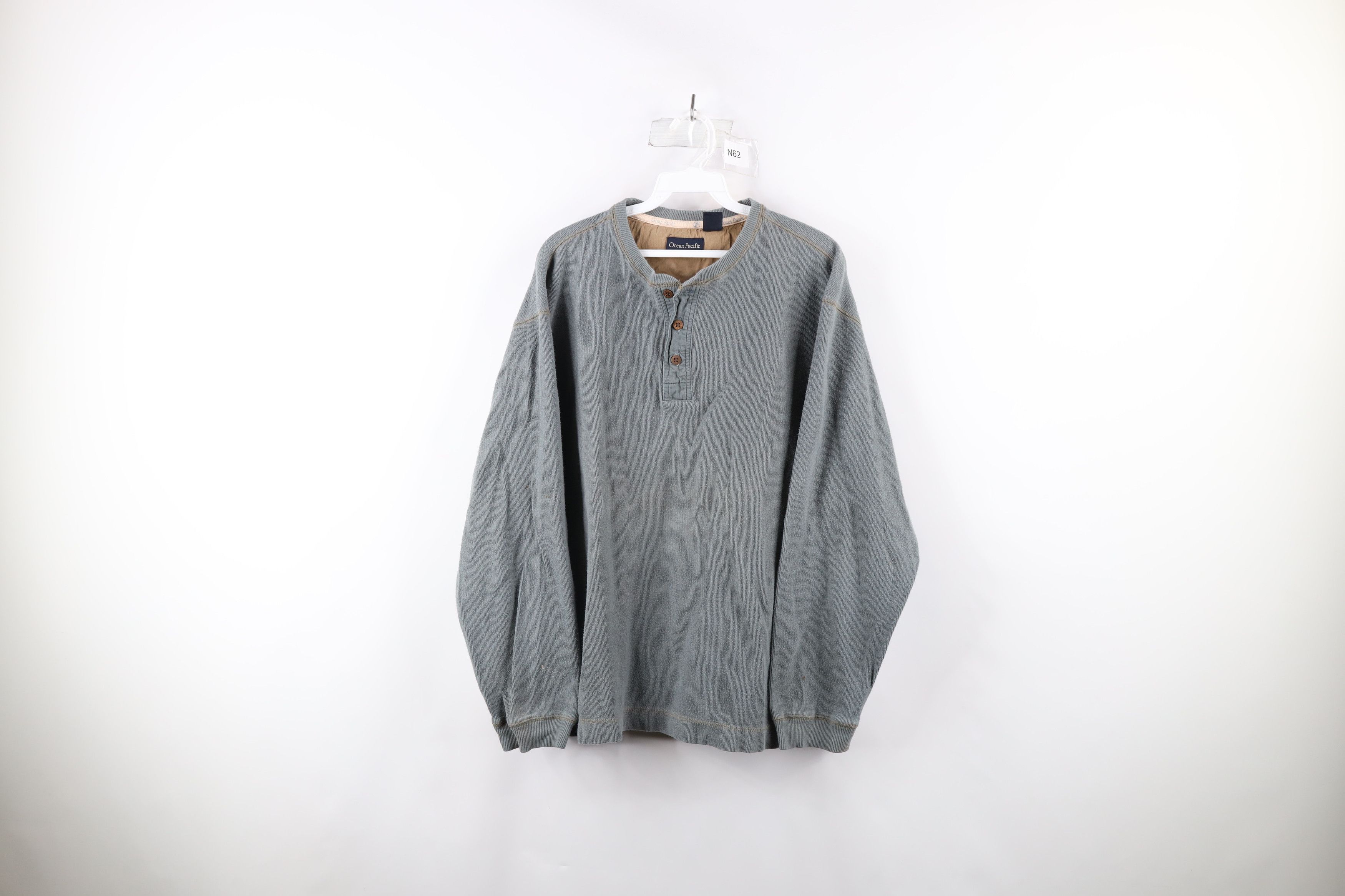Ocean Pacific × Vintage Vintage 90s Ocean Pacific Ribbed Knit Henley T-Shirt Size US XL / EU 56 / 4 - 1 Thumbnail