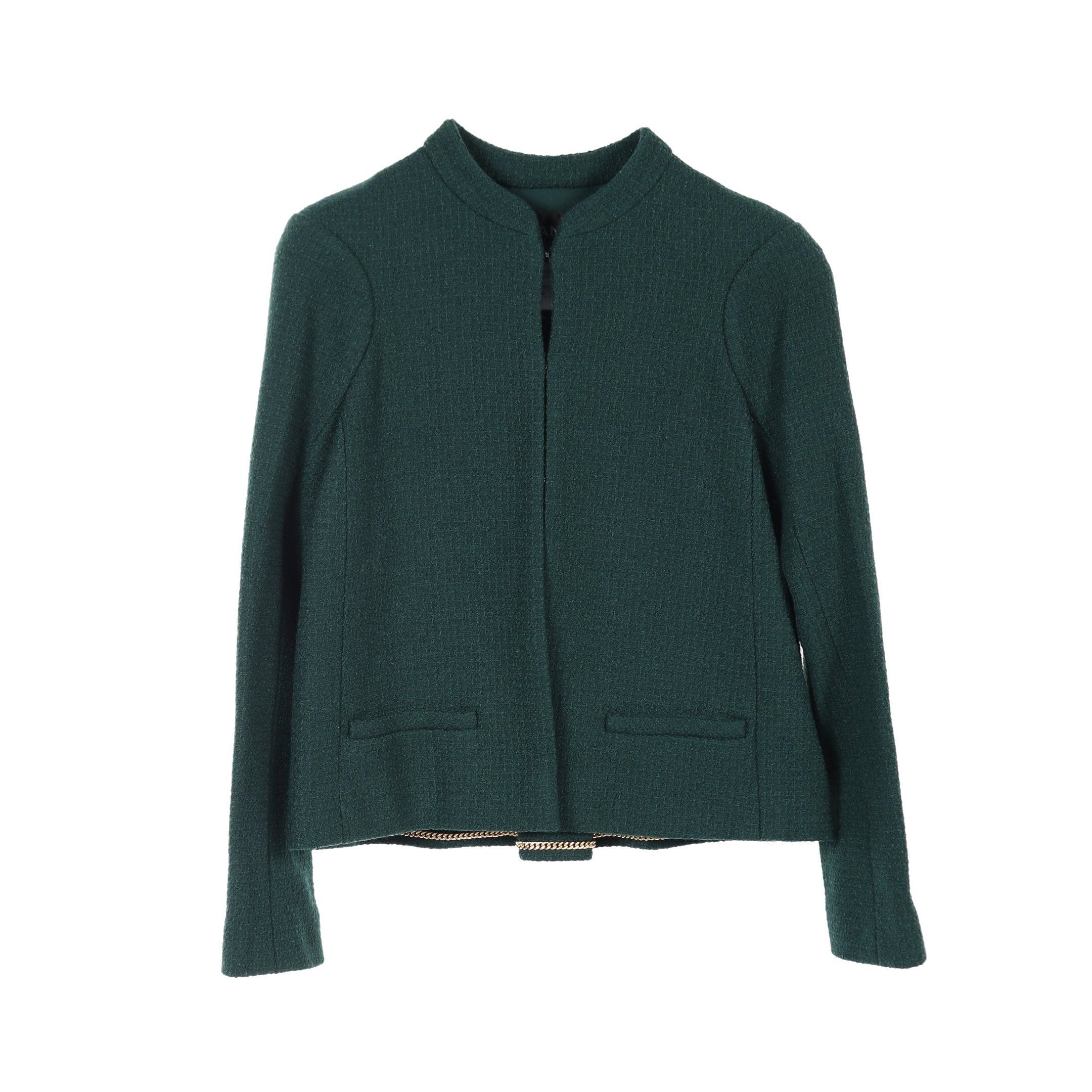 Chanel Chanel Cocomark Button Tweed Jacket Wool Green Size ONE SIZE - 1 Thumbnail