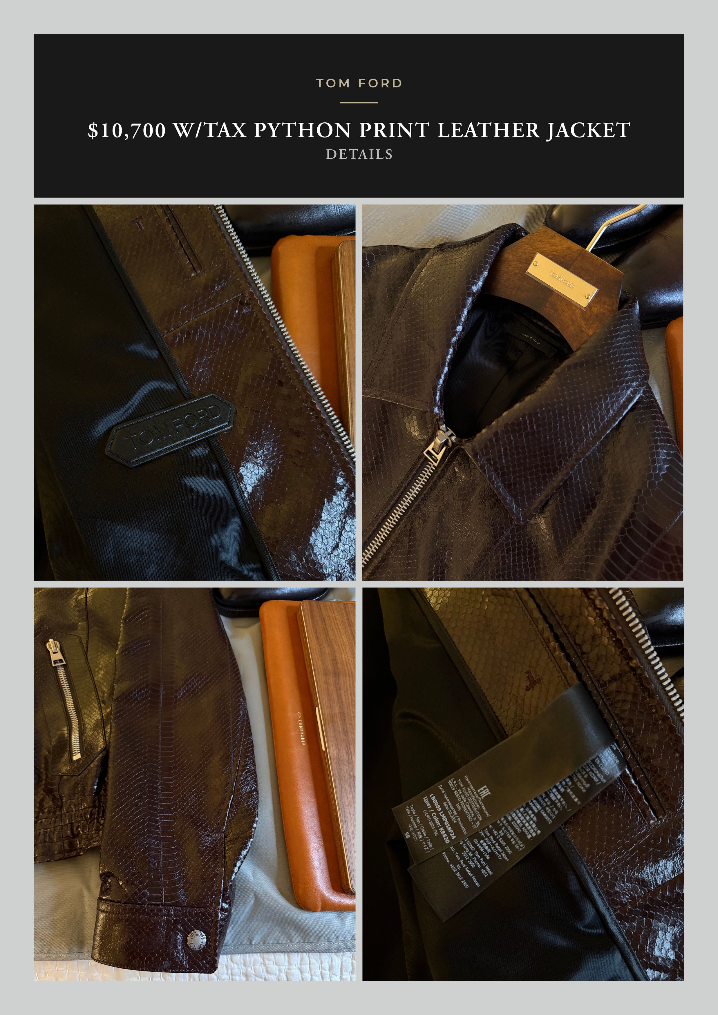 Tom Ford Fits smaller, Ultimate NWT $10,700 w/tax Python Jacket Size US XL / EU 56 / 4 - 22 Thumbnail