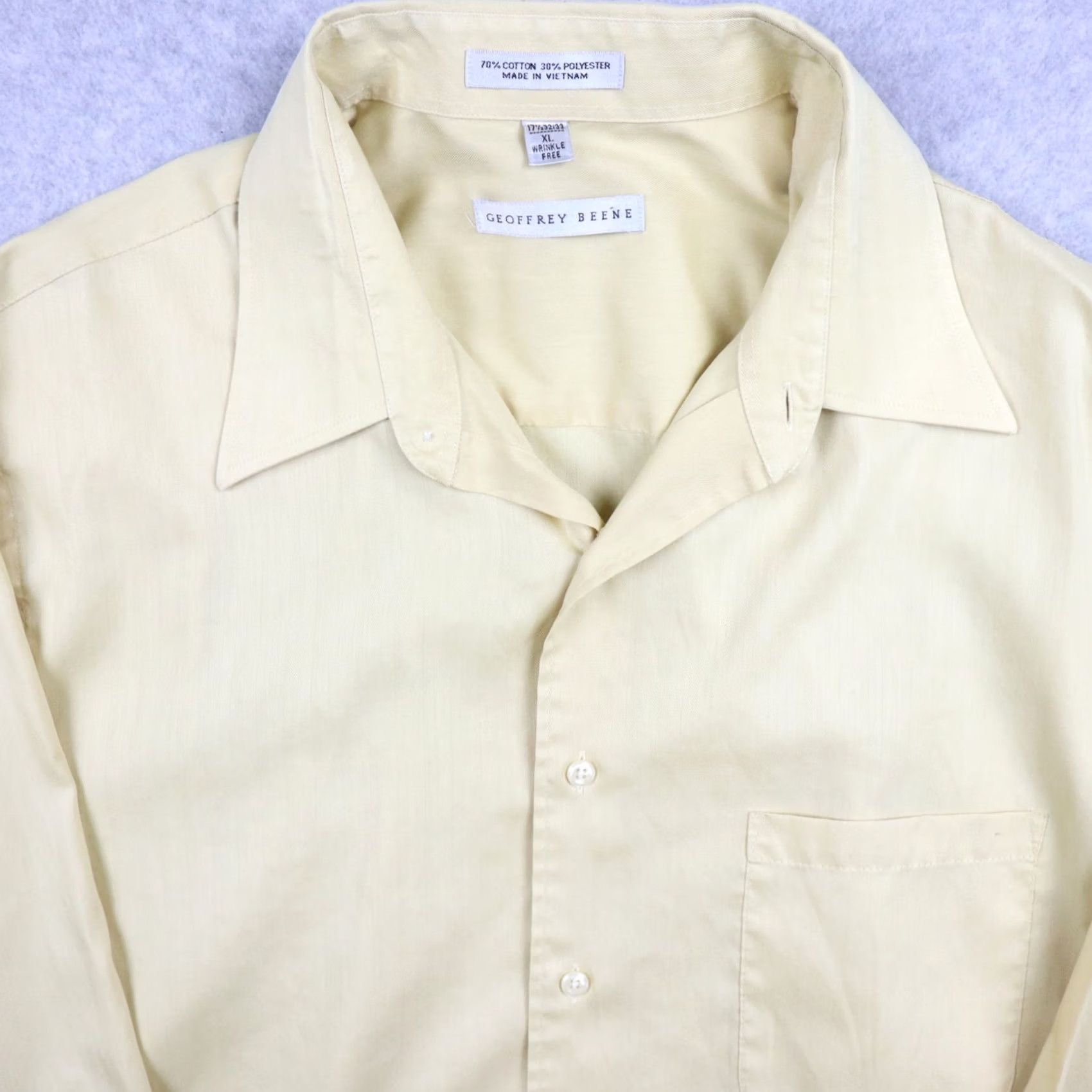 Geoffrey Beene Geoffrey Beene Shirt Mens XL 17.5 32/33 Wrinkle Free Button Yellow Long Sleeve Size US XL / EU 56 / 4 - 2 Thumbnail