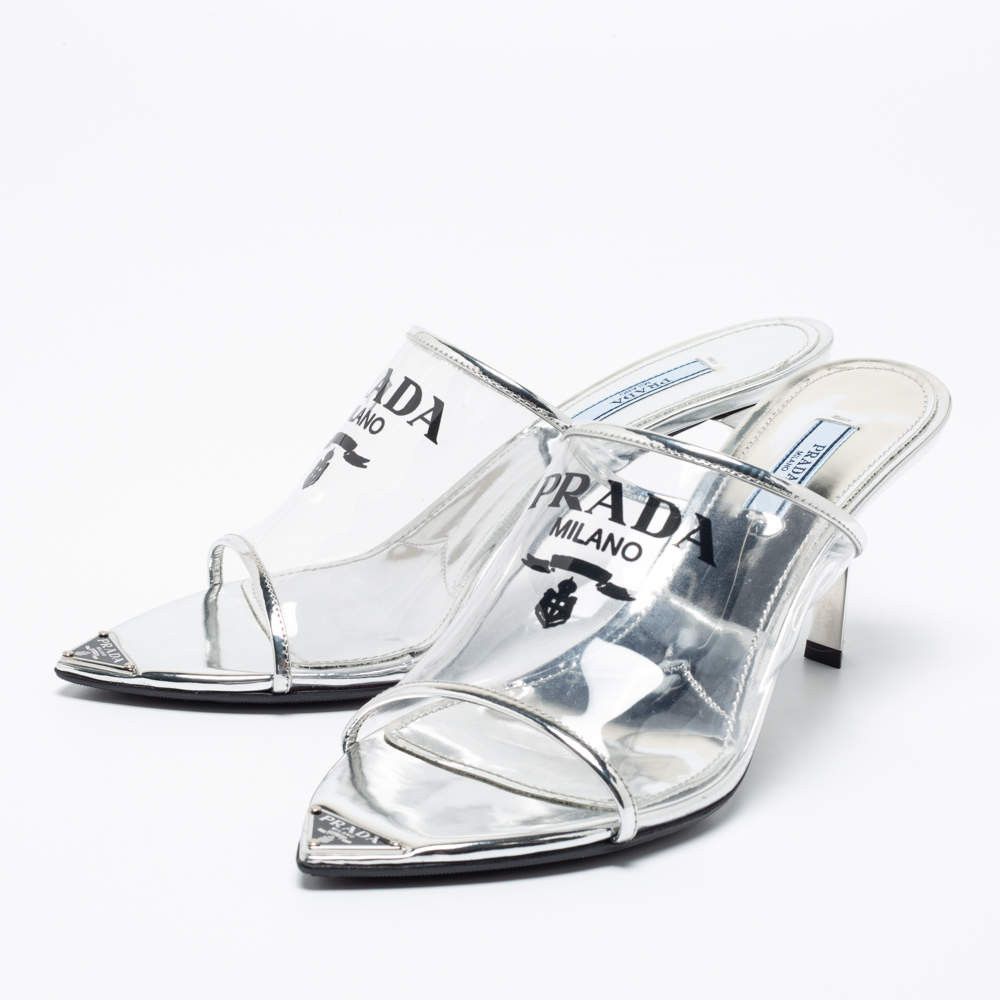 Prada plex logo extended sole mules 75mm silver Size US 11 / IT 41 - 1 Thumbnail