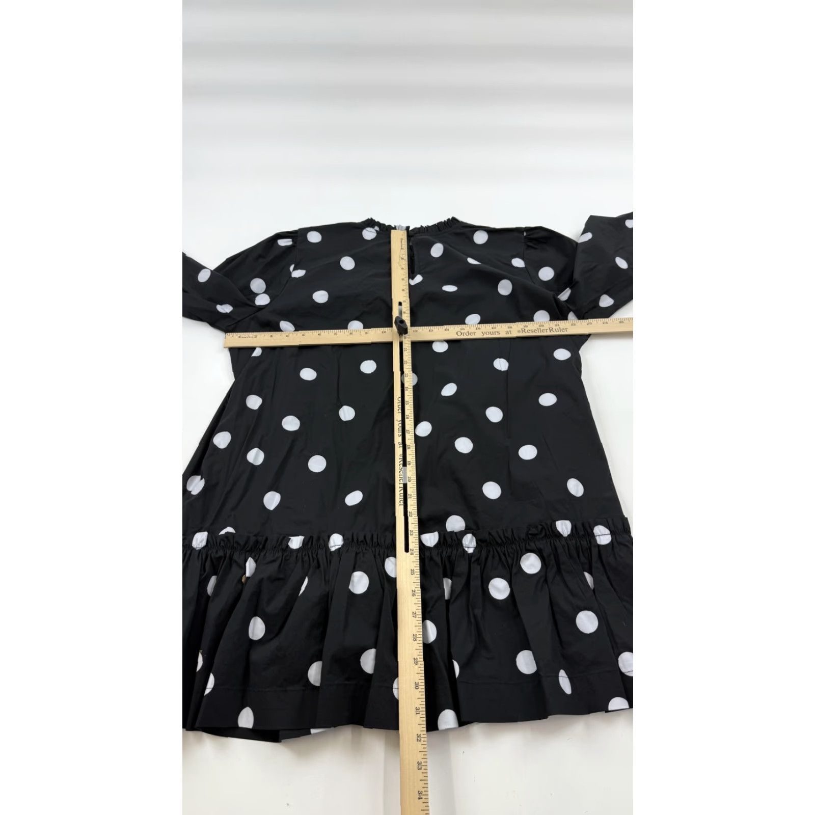 Vintage Scoop Dress Womens Large 12-14 Black Polka Dot Long Sleeve Ruffle Hem Keyhole Dress (Pullover) Size L / US 10 / IT 46 - 7 Thumbnail