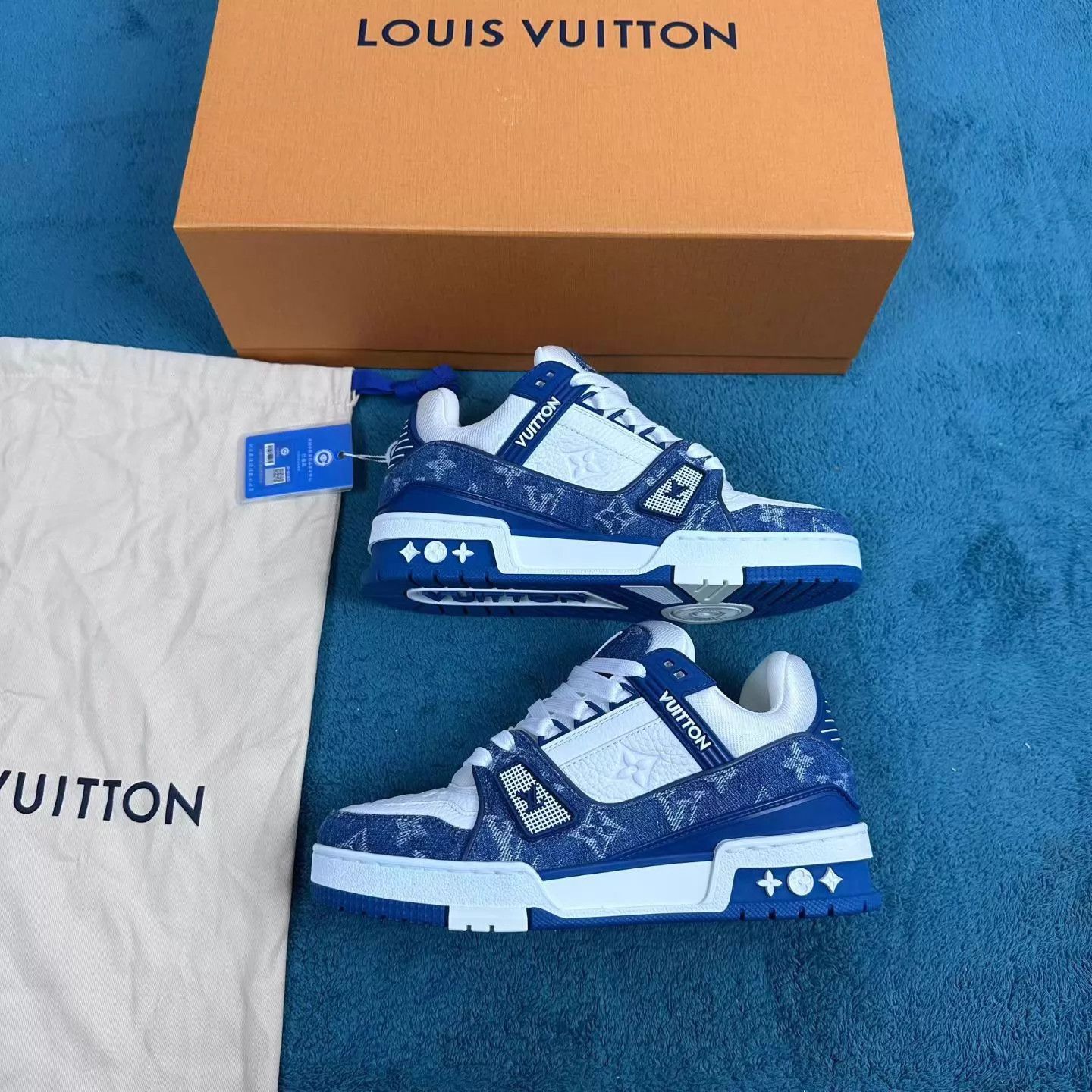 Louis Vuitton LV Trainer White Blue All Over Print Denim 2/36 Size US 5.5 / IT 35.5 - 2 Thumbnail