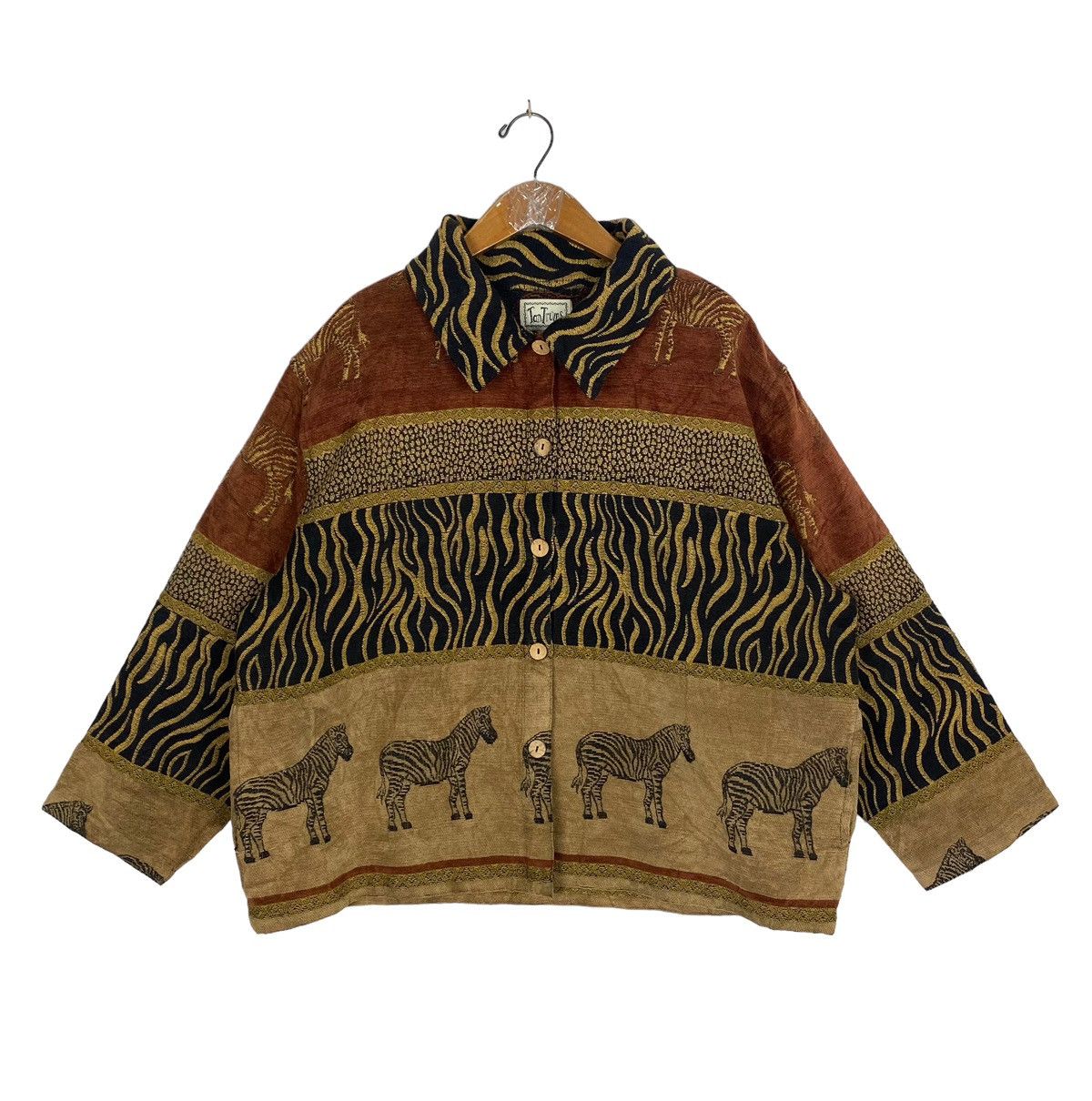 Vintage Vtg TANTRUMS Safari Zebra Jacket Boho Boxy Brocade Tribal Size XL / US 12-14 / IT 48-50 - 1 Thumbnail