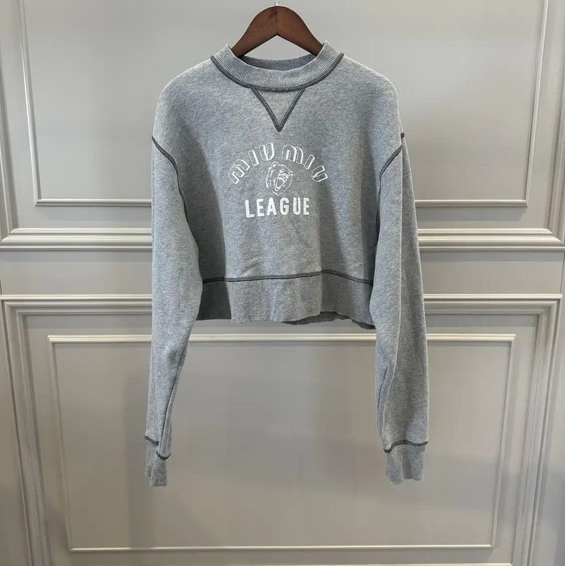 Miu Miu Miu Miu Cropped Gray Cotton Sweatshirt for Women 0089 Size XS / US 0-2 / IT 36-38 - 1 Thumbnail