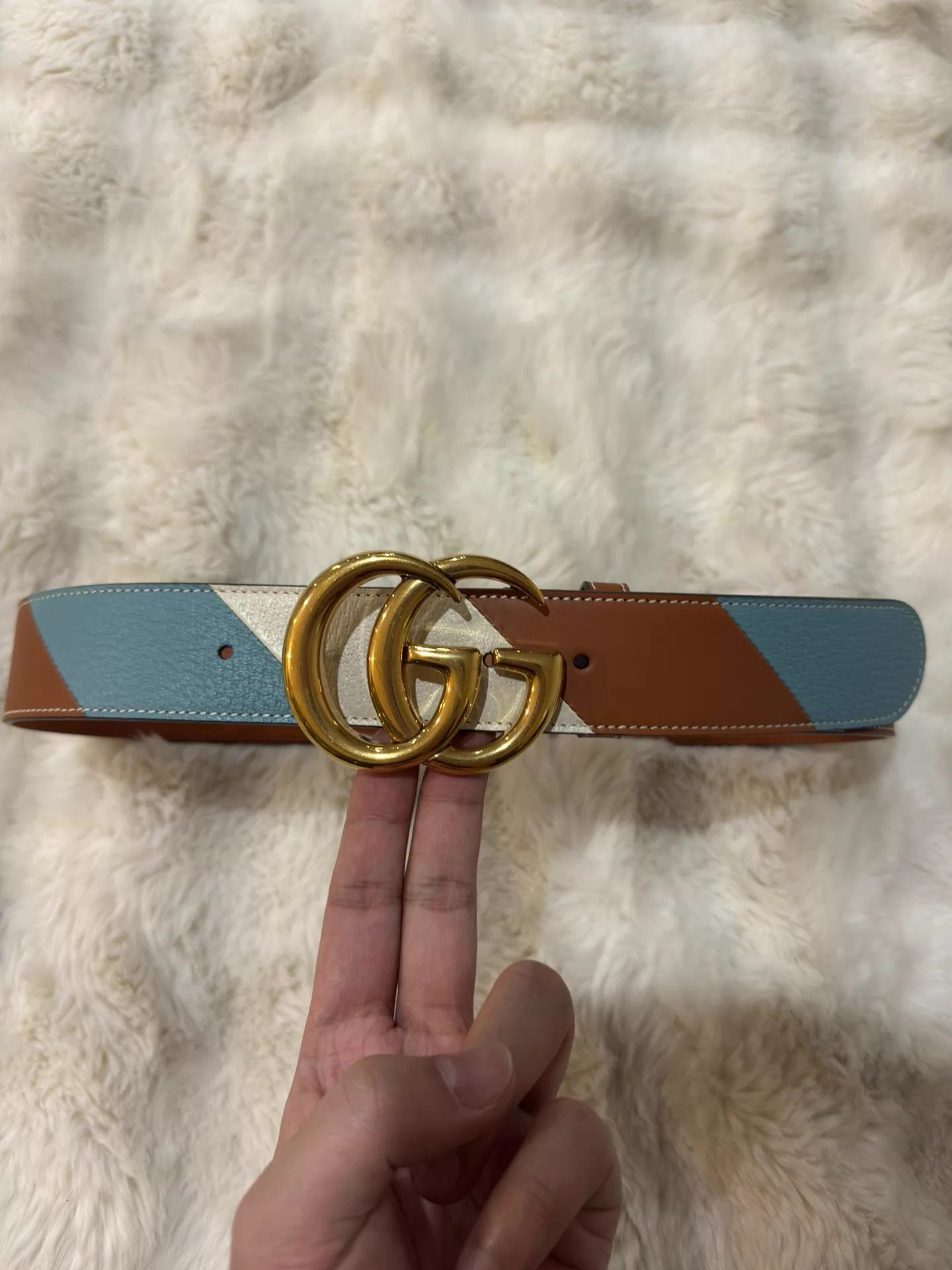 Gucci Gucci Color-Blocked GG Gold Buckle Belt 75 Size ONE SIZE - 1 Thumbnail