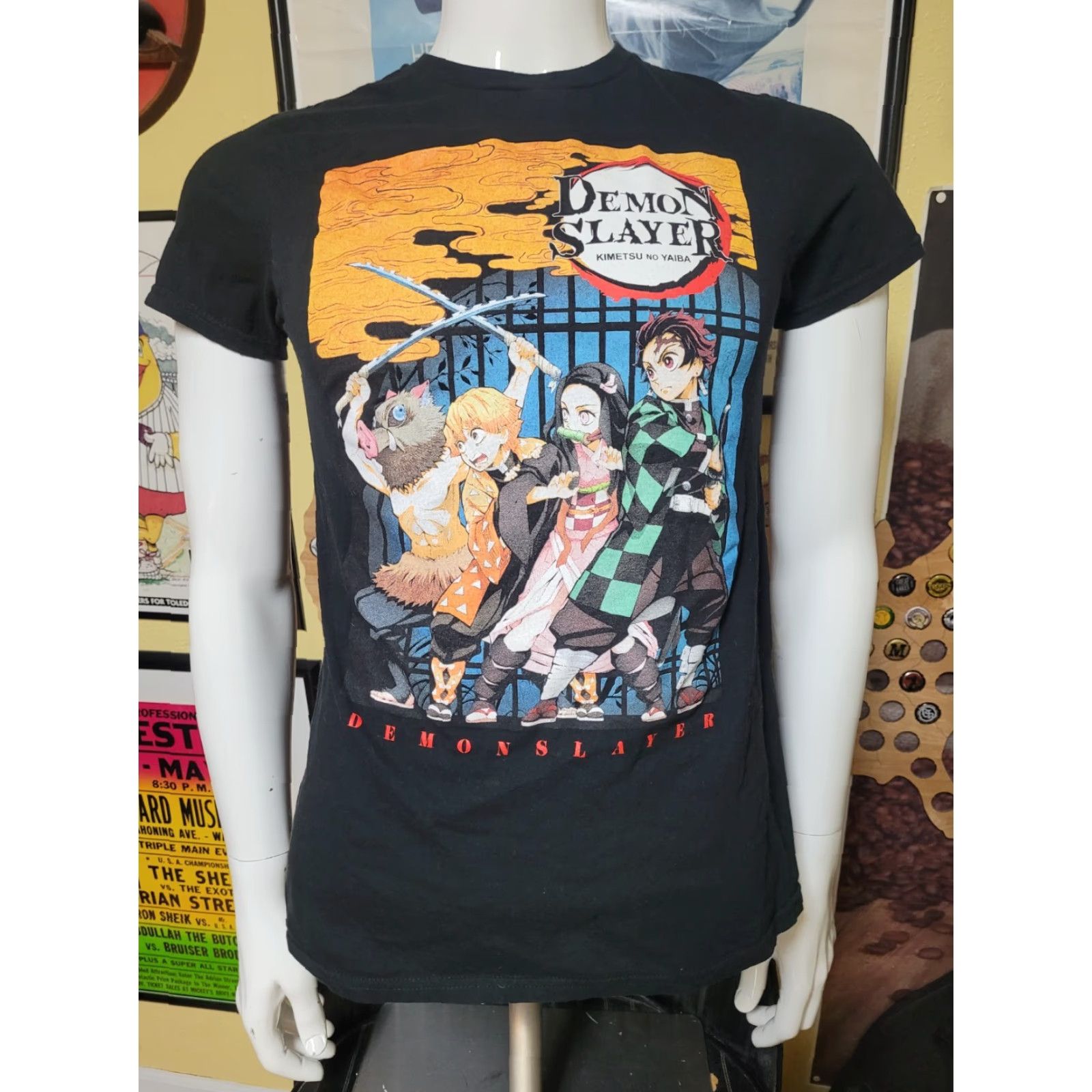 Vintage VINTAGE Demon Slayer T-Shirt Men S Black 3D Short Sleeve Crew Neck Cotton Anime Inosuke Characters Shirt Size US S / EU 44-46 / 1 - 2 Thumbnail