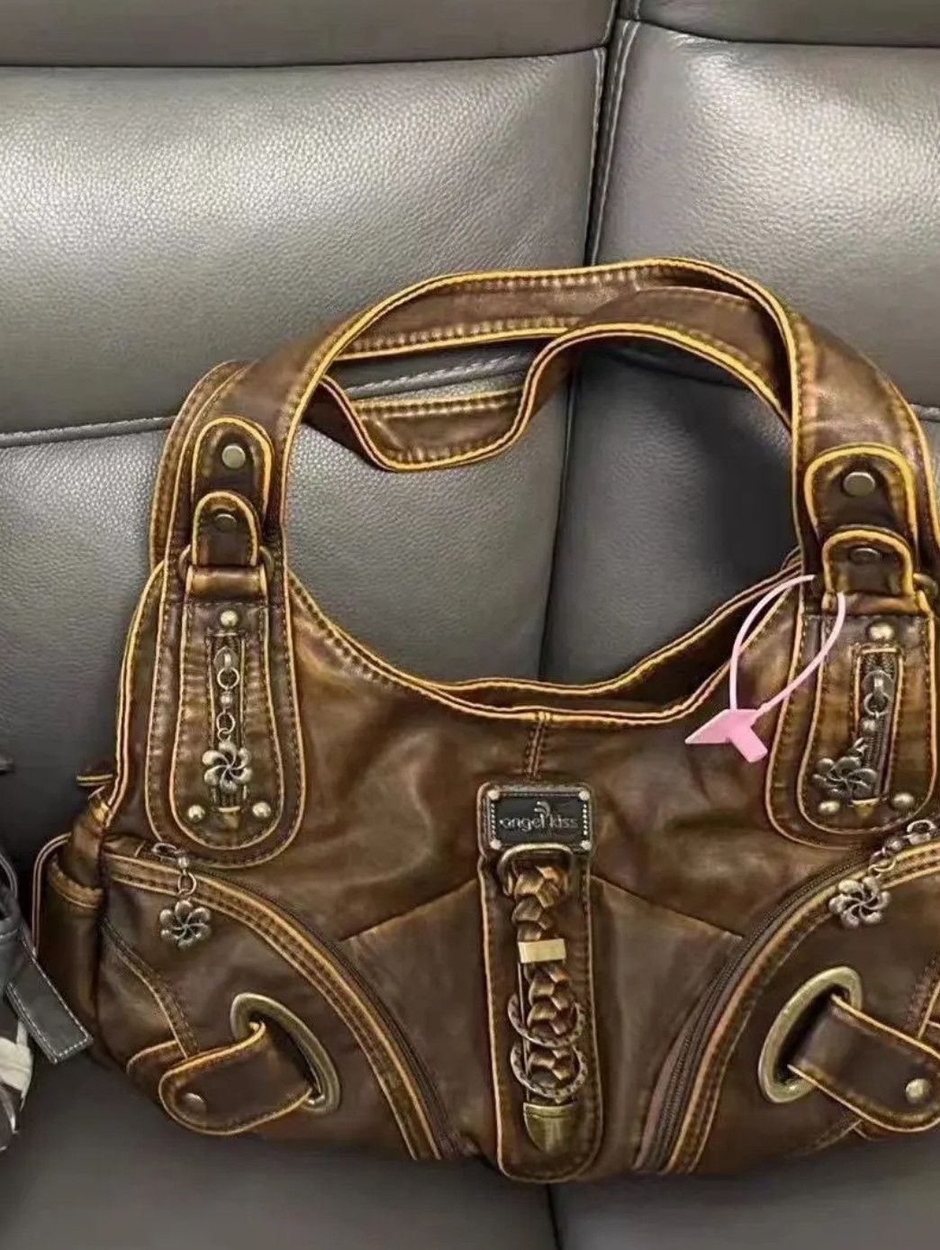Leather × Vintage Vintage Retro Harajuku Design PU Leather Bag Size ONE SIZE - 7 Thumbnail
