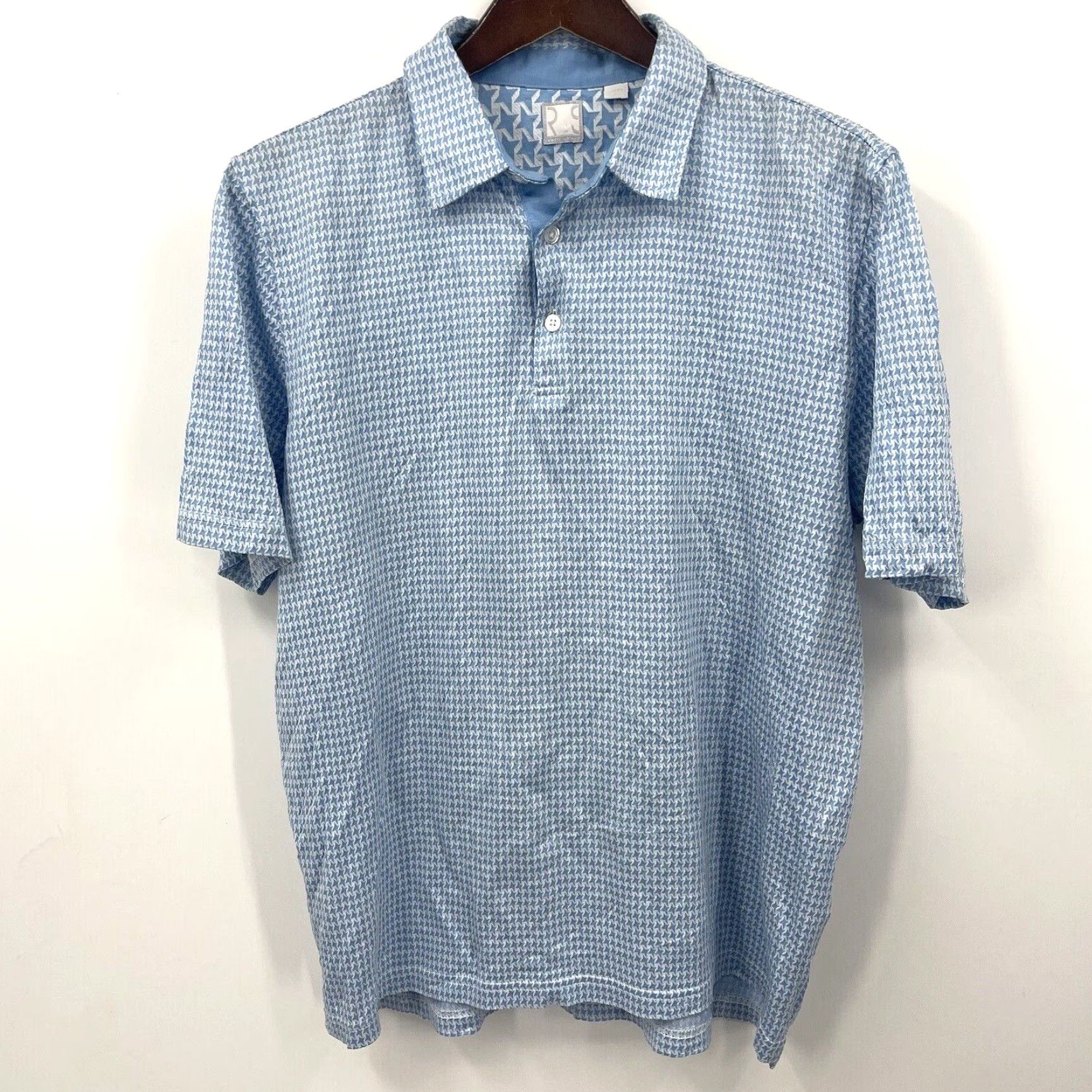 Vintage VINTAGE RAFFI SHAYA Polo Golf Shirt Men L Blue Houndstooth Classic 90s Theme Golf Size US L / EU 52-54 / 3 - 2 Thumbnail
